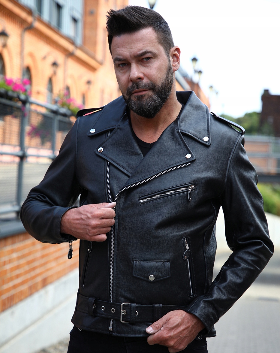 STYLOWA KURTKA MOTOCYKLOWA RAMONESKA SKÓRA 5XL Rodzaj Męskie