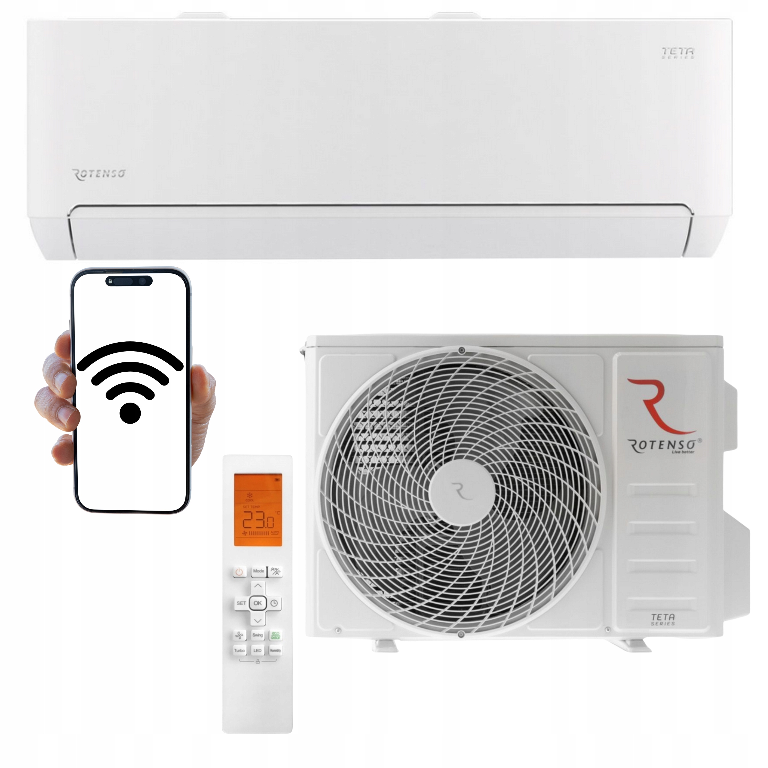 Nástěnný klimatizátor Rotenso Teta Bílý 2.6 kW 30 m2 WiFi s funkcí topení