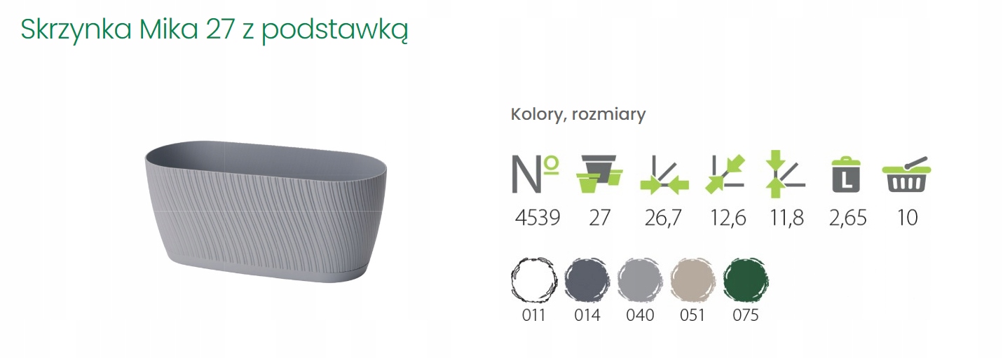 Doniczka podłużna Mika 27 z podstawką | Antracyt — 9