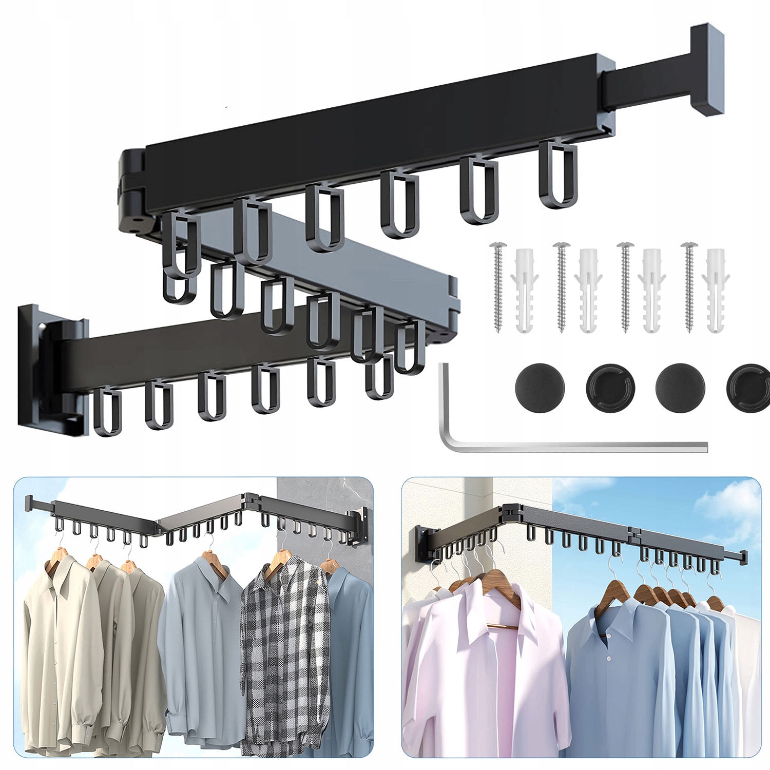 Levně Výsuvný Věšák Na Oblečení Namontovaný Na Stěně, Skládací Třikrát