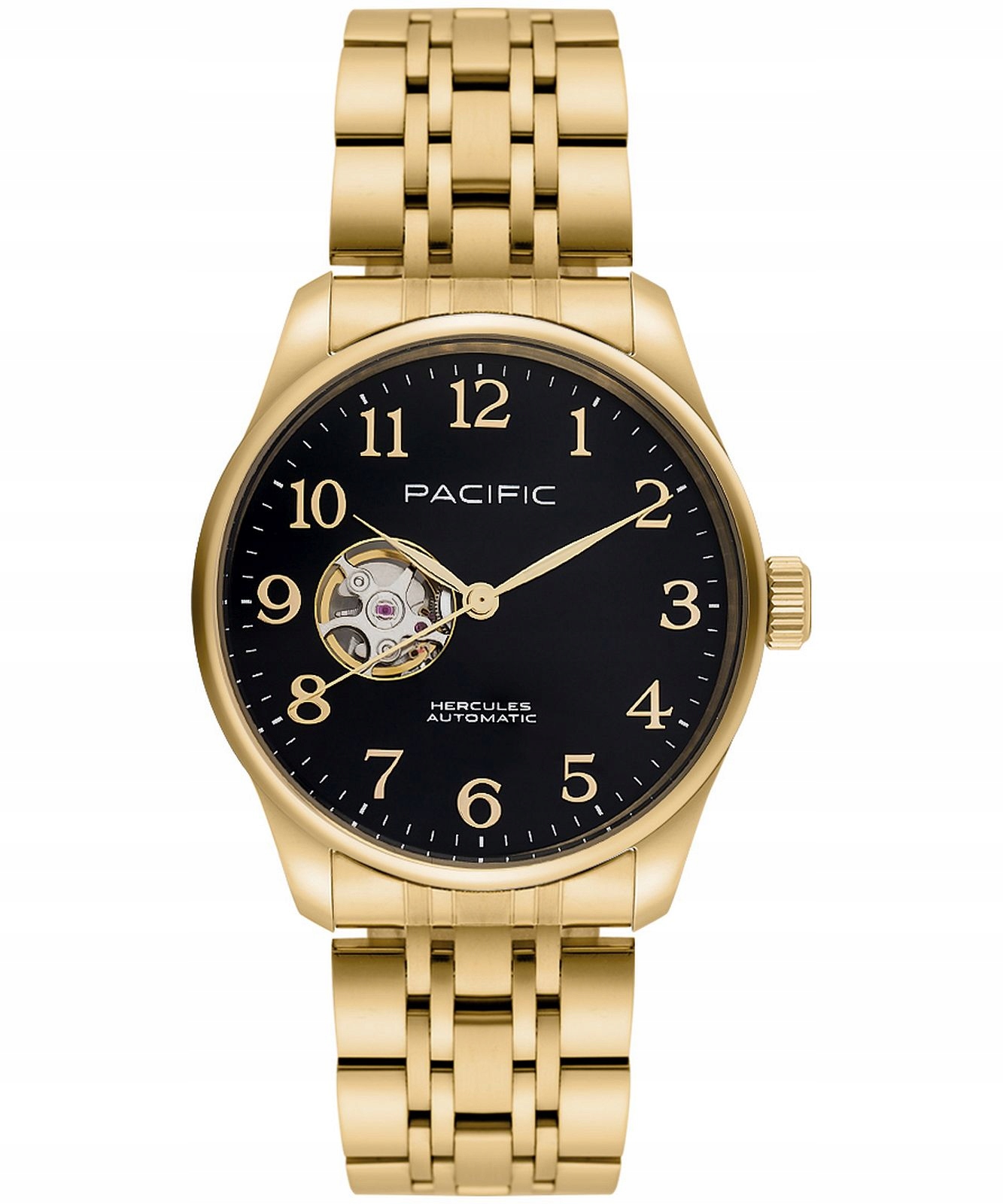 Pacific SAMB-1701-04 Automat, zlato-černé hodinky na náramku s otevřeným srdcem