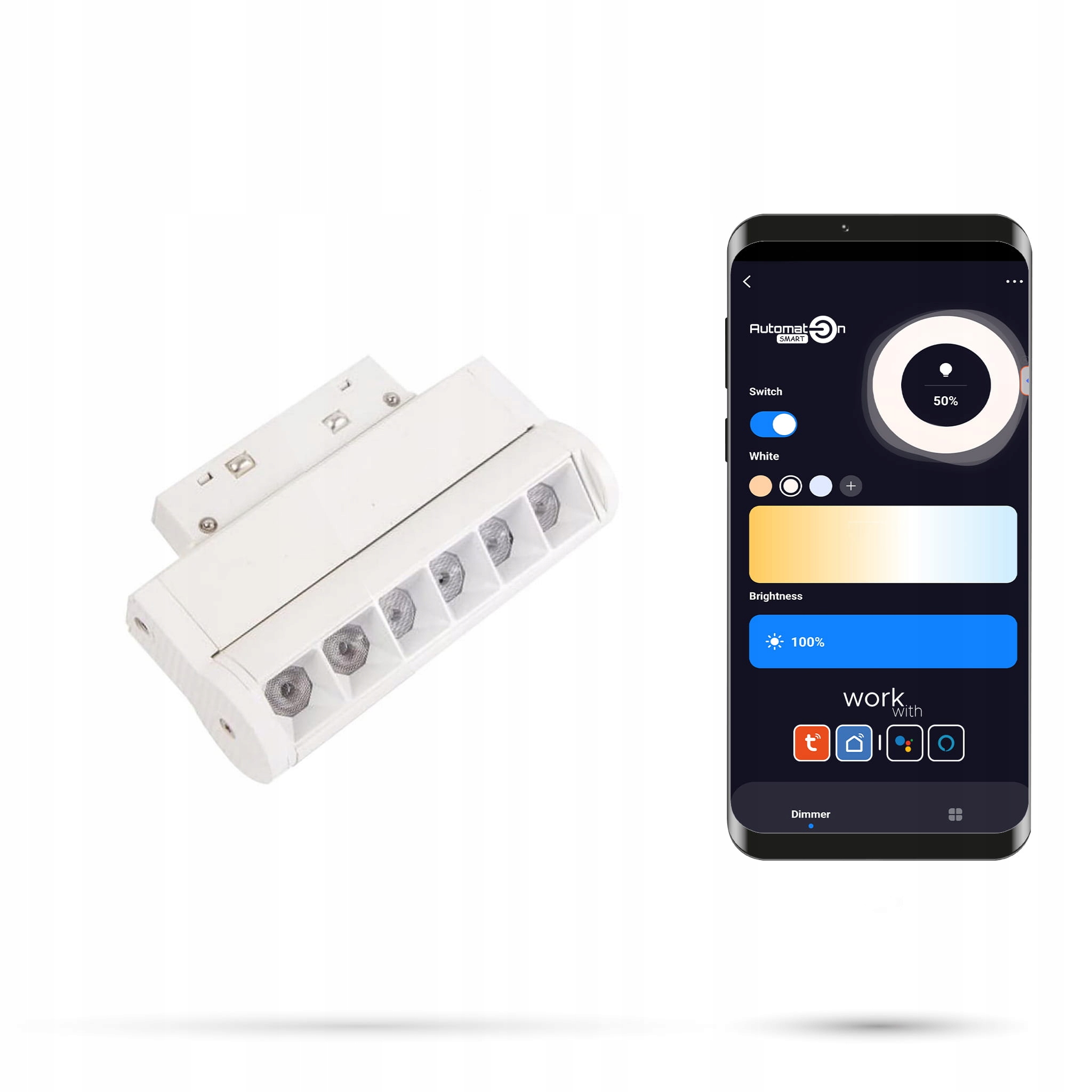 Biely Led reflektor WiFi Zigbee Nastaviteľný 6W Smart Track 48VDC 3000-6000K