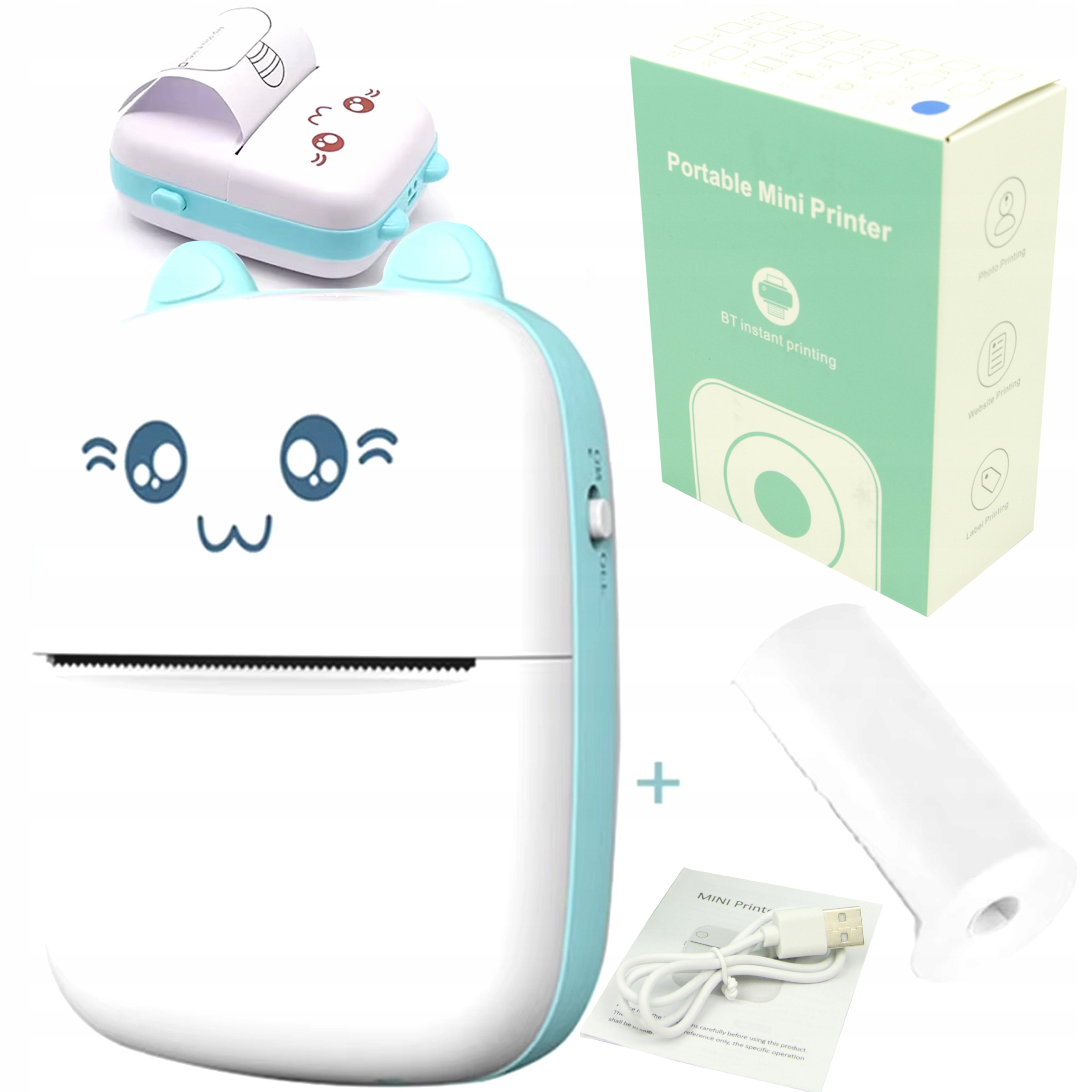 MINI DRUKARKA KOTEK DO ZDJĘĆ TERMICZNA KIESZONKOWA BEZPRZEWODOWA USB ROLKA