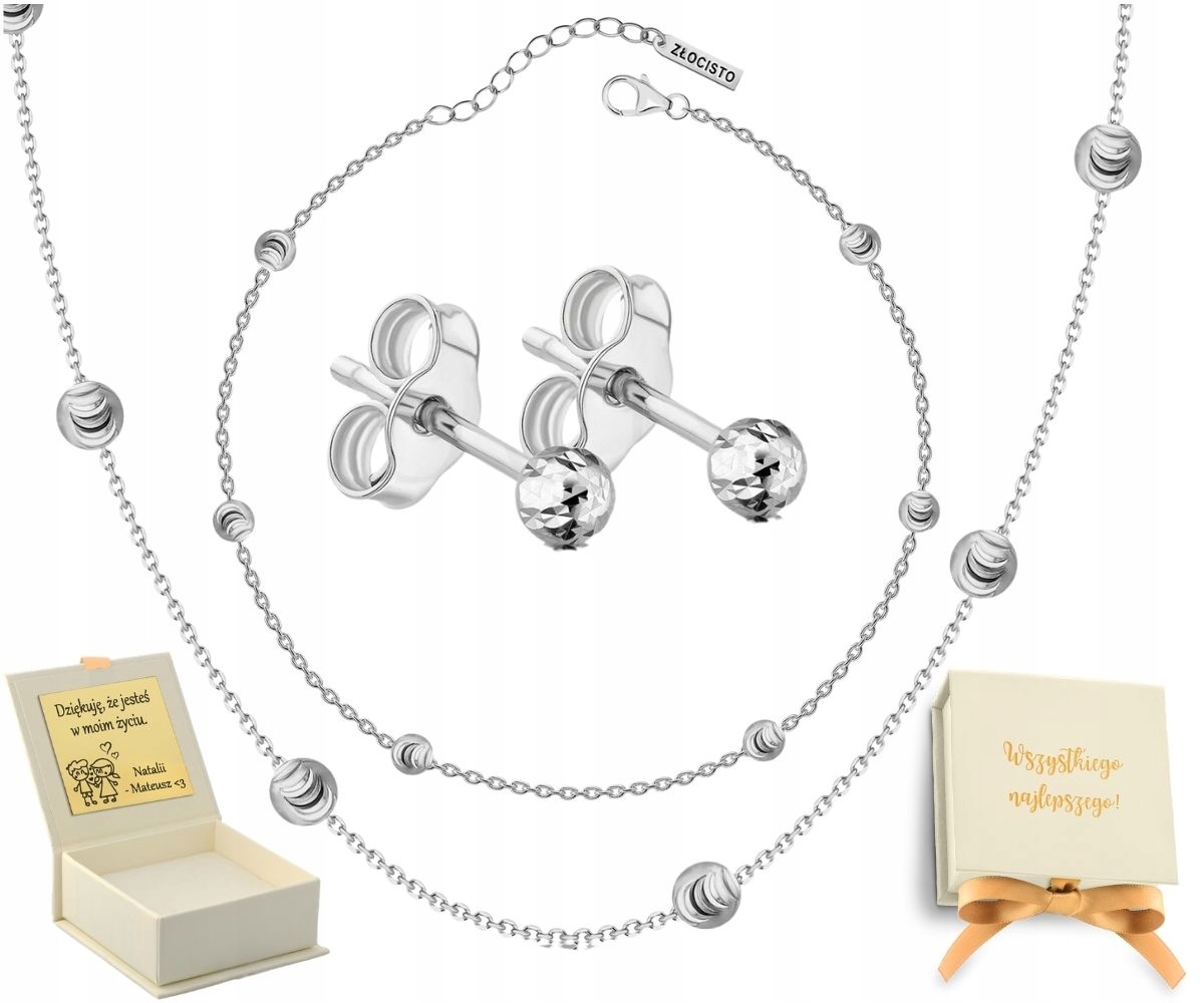 Komplet Náušnice Náhrdelník Náramek Choker Kuličky Diamantové 925
