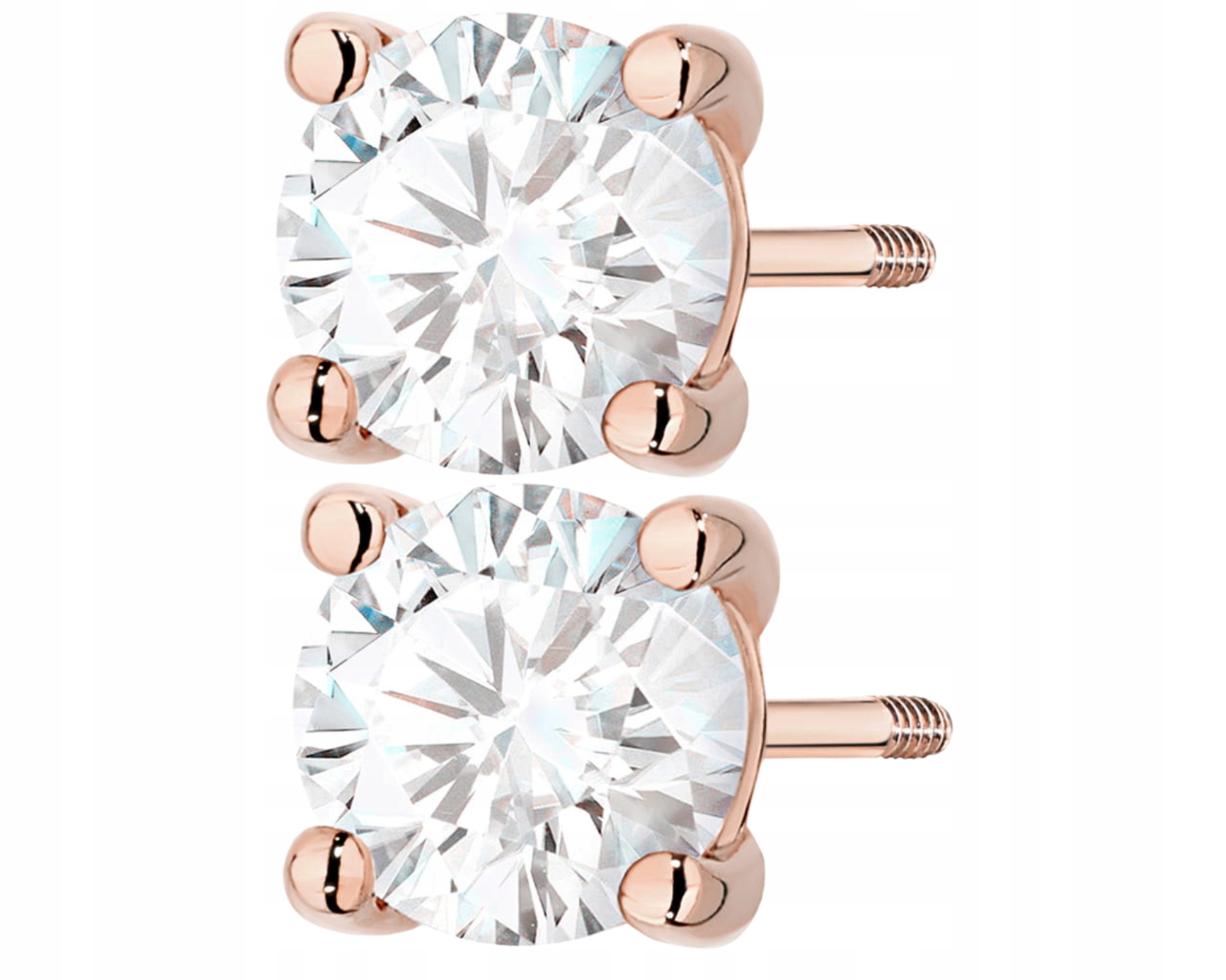 Růžové Zlato Náušnice Laboratorní Brilianty 2,00 Ct Šroubovací Tyčinka