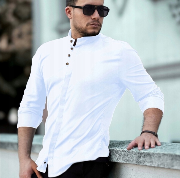 Elegantní bavlněná košile bez límce, elastická