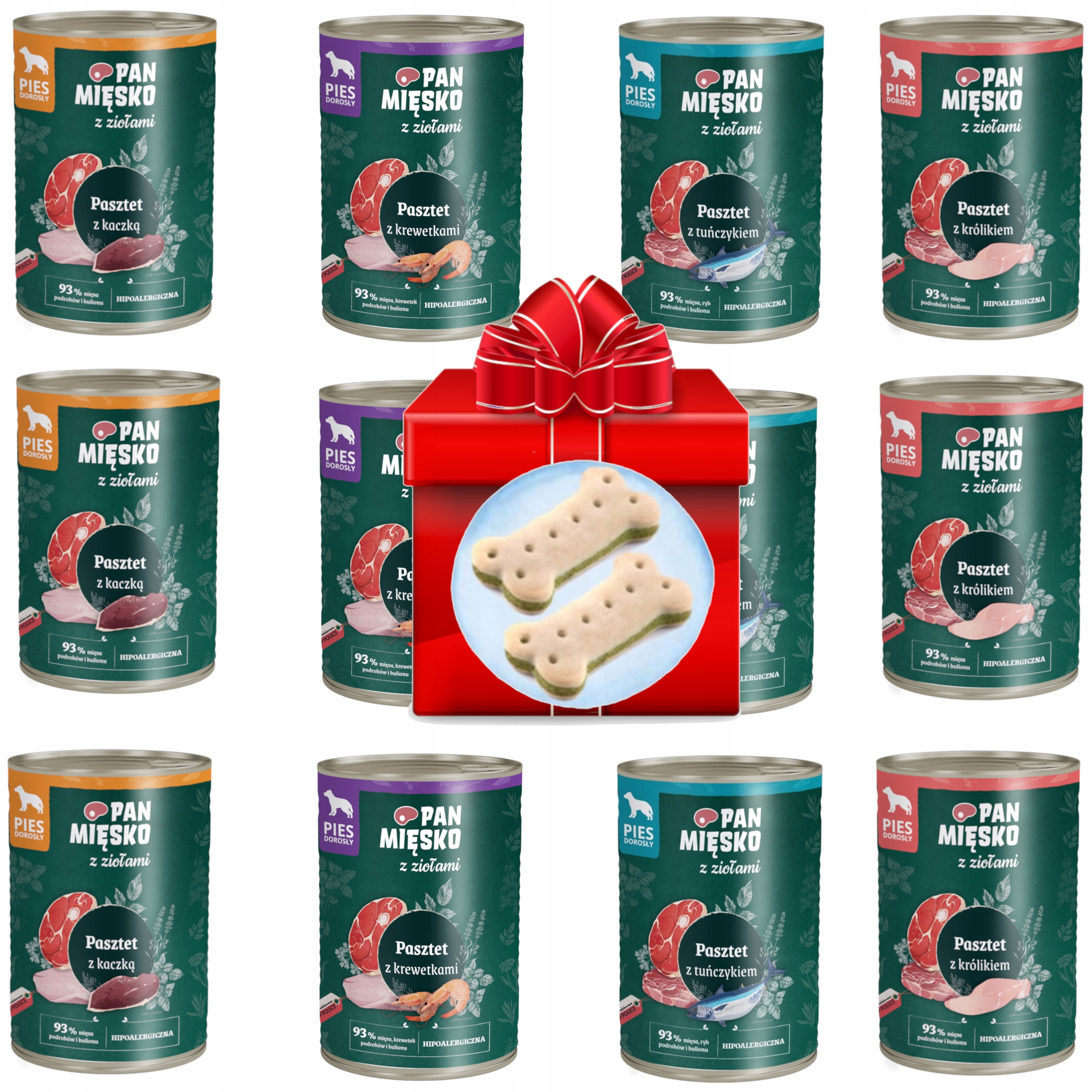 Pan Mięsko karma mokra dla psa pasztet z Ziołami mix smaków dla psa 12x400g