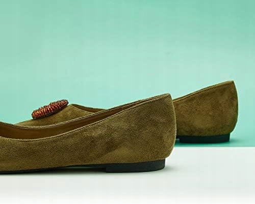 BUTY DAMSKIE BALERINY BALETKI Z OZDOBĄ NISKI OBCAS ZIELONE C.Paravano r.37 Marka inna