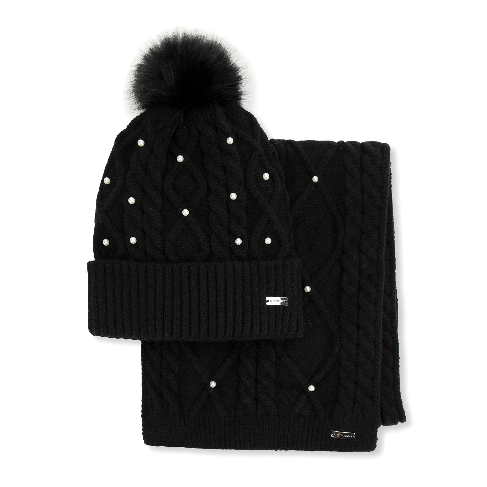 Černá dámská souprava – čepice a šála s perličkami Wittchen 99-SF-023-1
