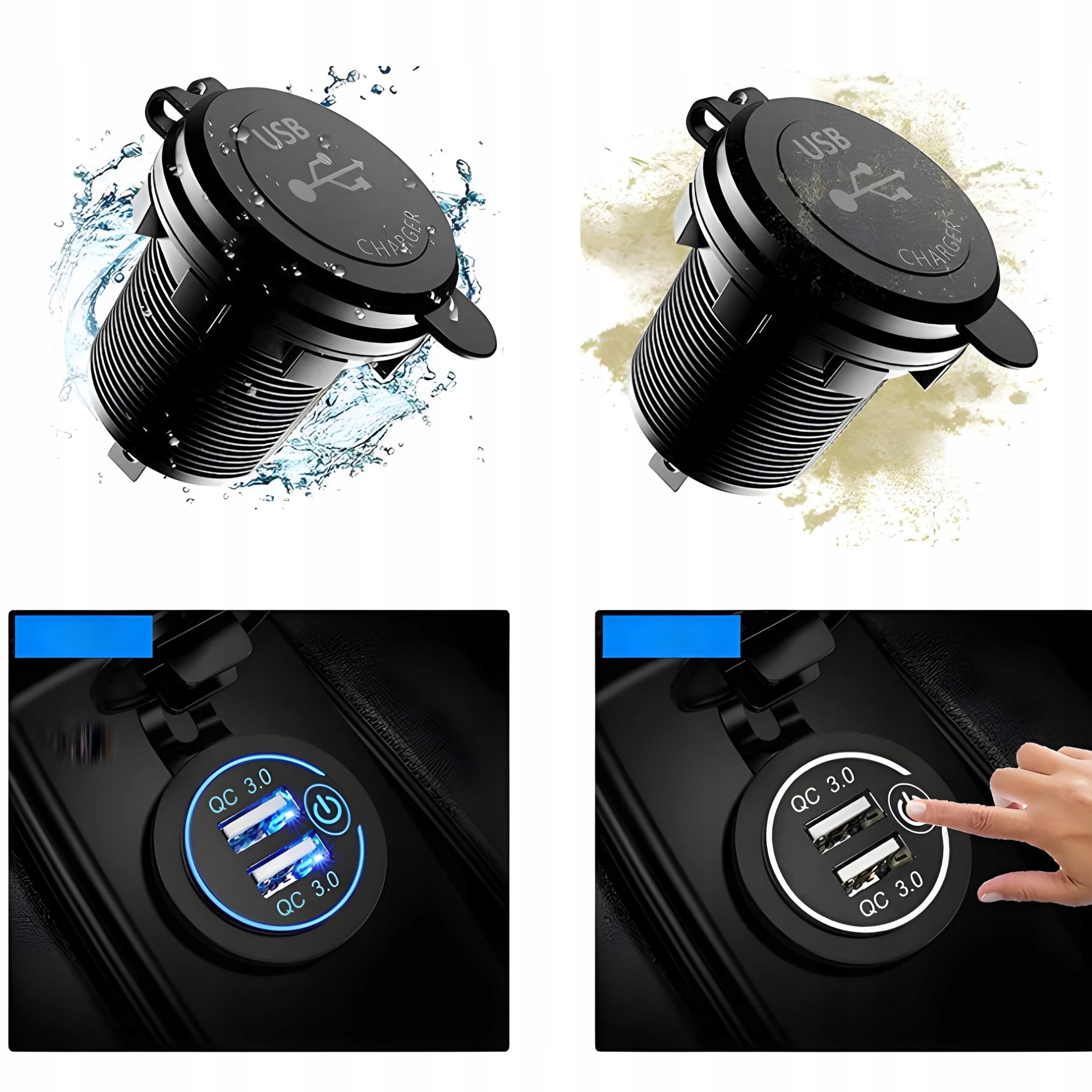 PODWÓJNA ŁADOWARKA SAMOCHODOWA GNIAZDO ZAPALNICZKI MONTAŻOWE 2x USB 5V 2.1A Stan opakowania oryginalne