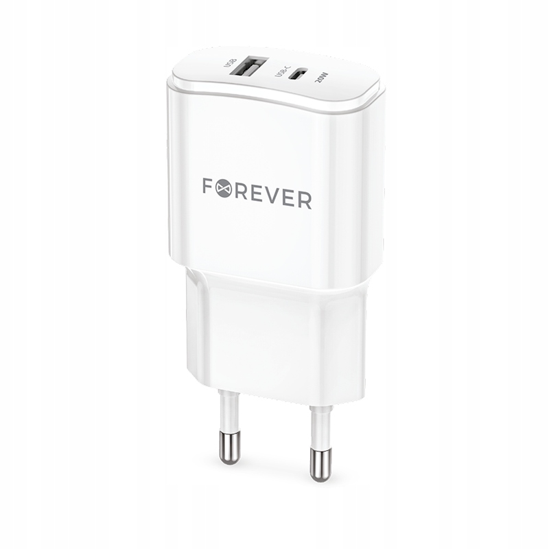 Forever ładowarka sieciowa Pd Qc Tc- 01- 20AC 1x Usb- C 1x Usb 20W biała