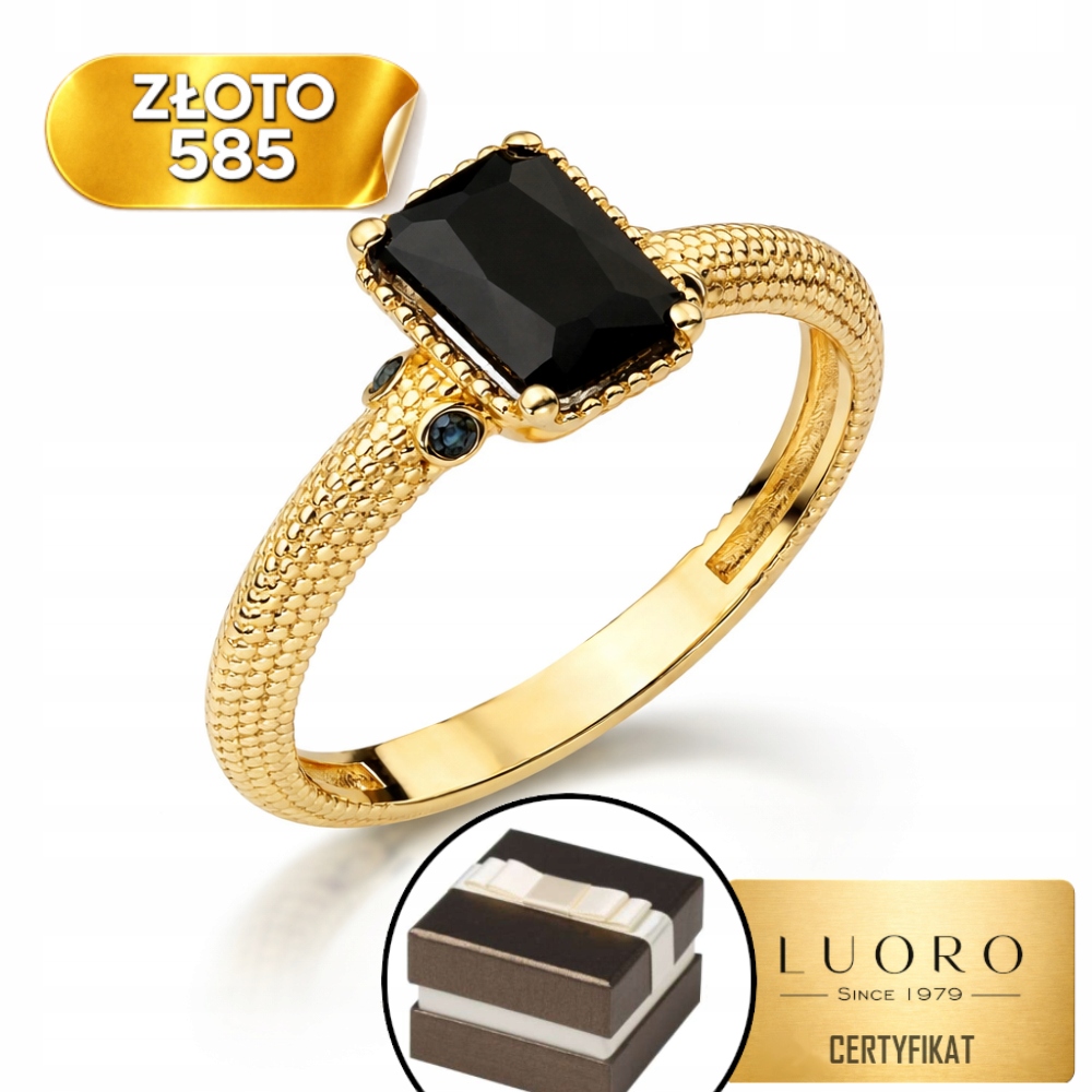 Prstýnek 585 14K S Černým Kamenem A Ozdobnou Lištou R12
