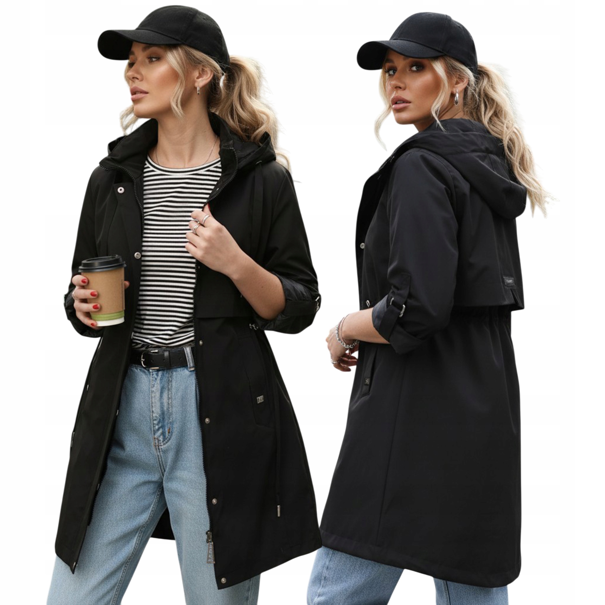 Kurtka damska przejściowa parka z kapturem czarna TY5556 L