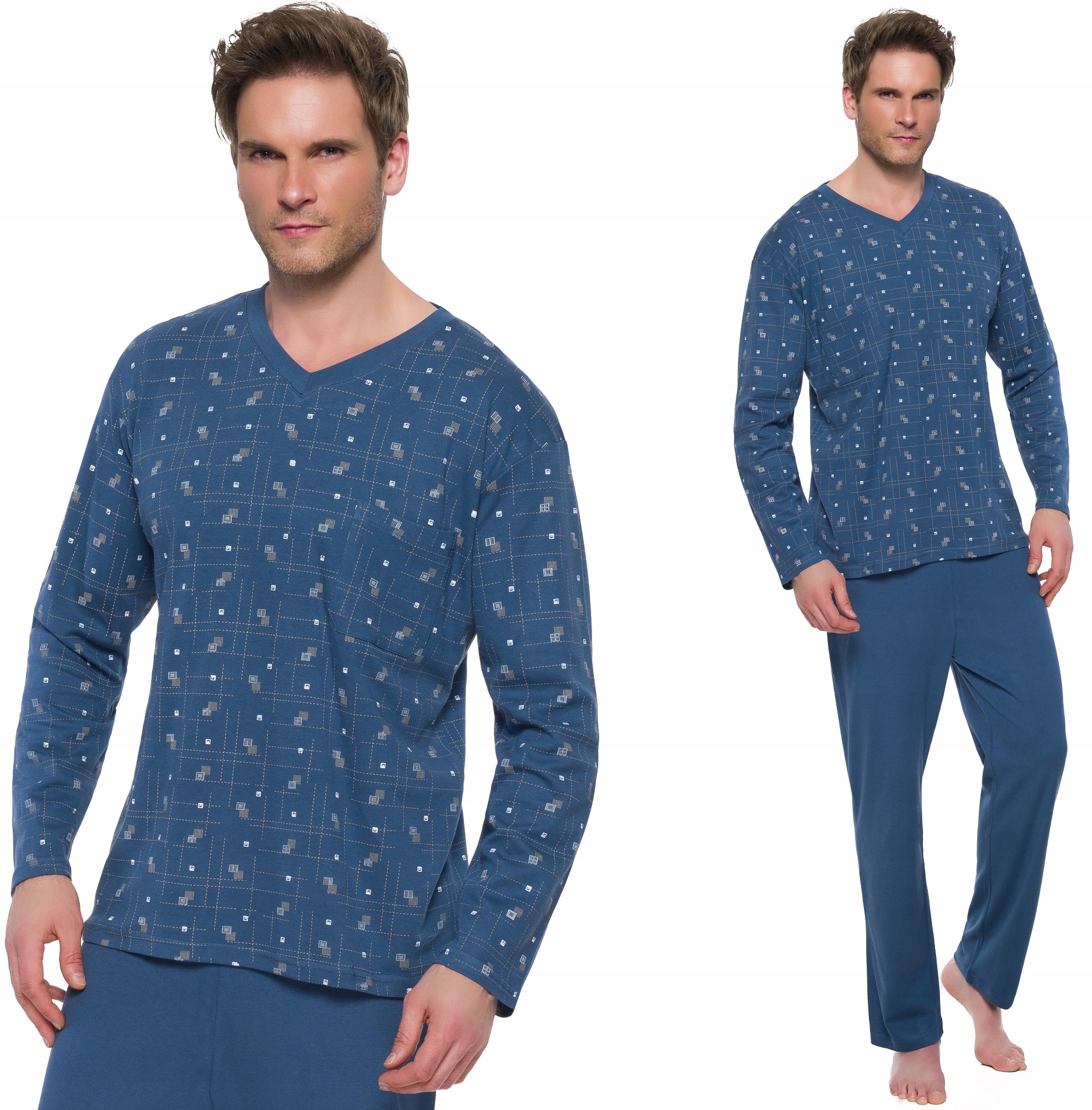 

Bawełniana Piżama Męska Serek Spodnie Gładkie L