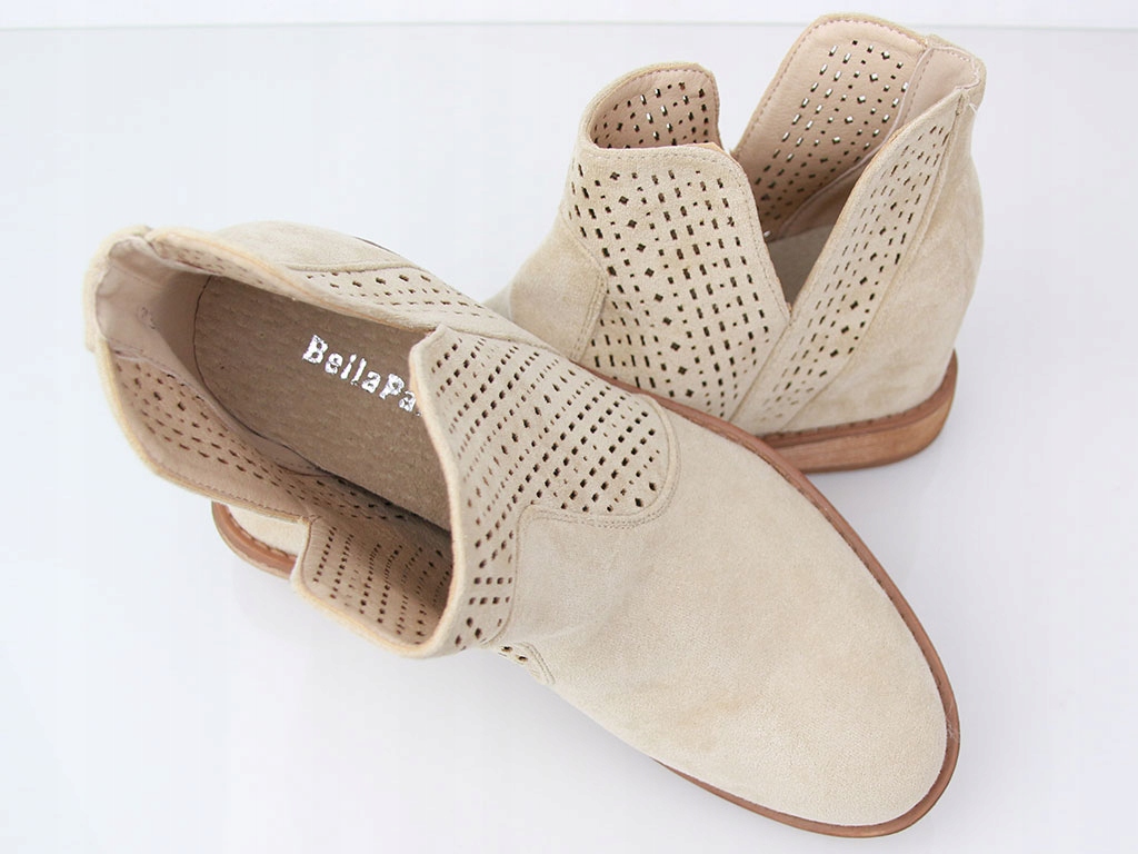 WIOSENNE BOTKI DAMSKIE AŻUROWE BUTY Z WYCIĘCIEM ZAMSZOWE BEŻOWE 36 Marka inna