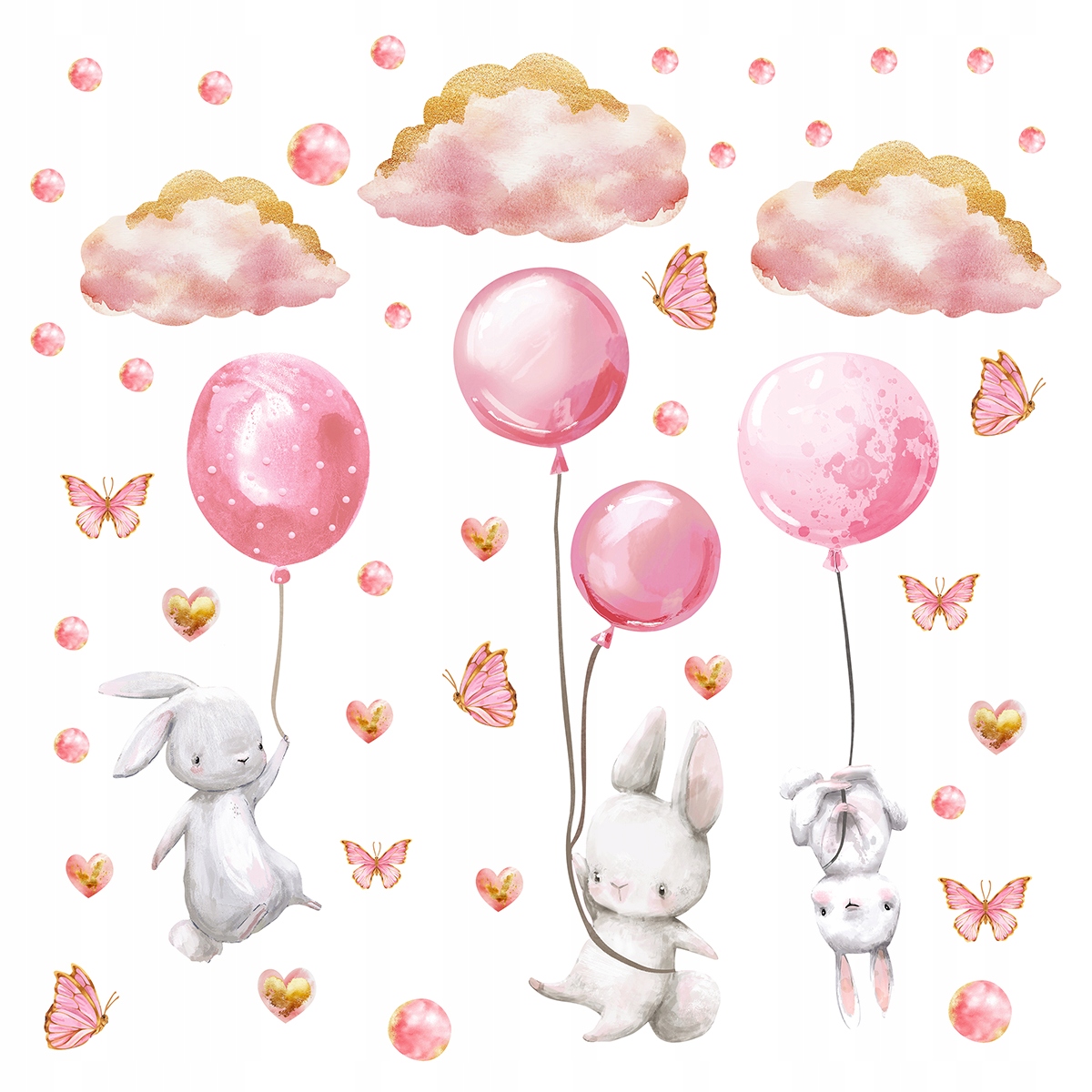 Naklejki na ścianę Króliczki Balony dla dziewczynki różowe 165x100 cm