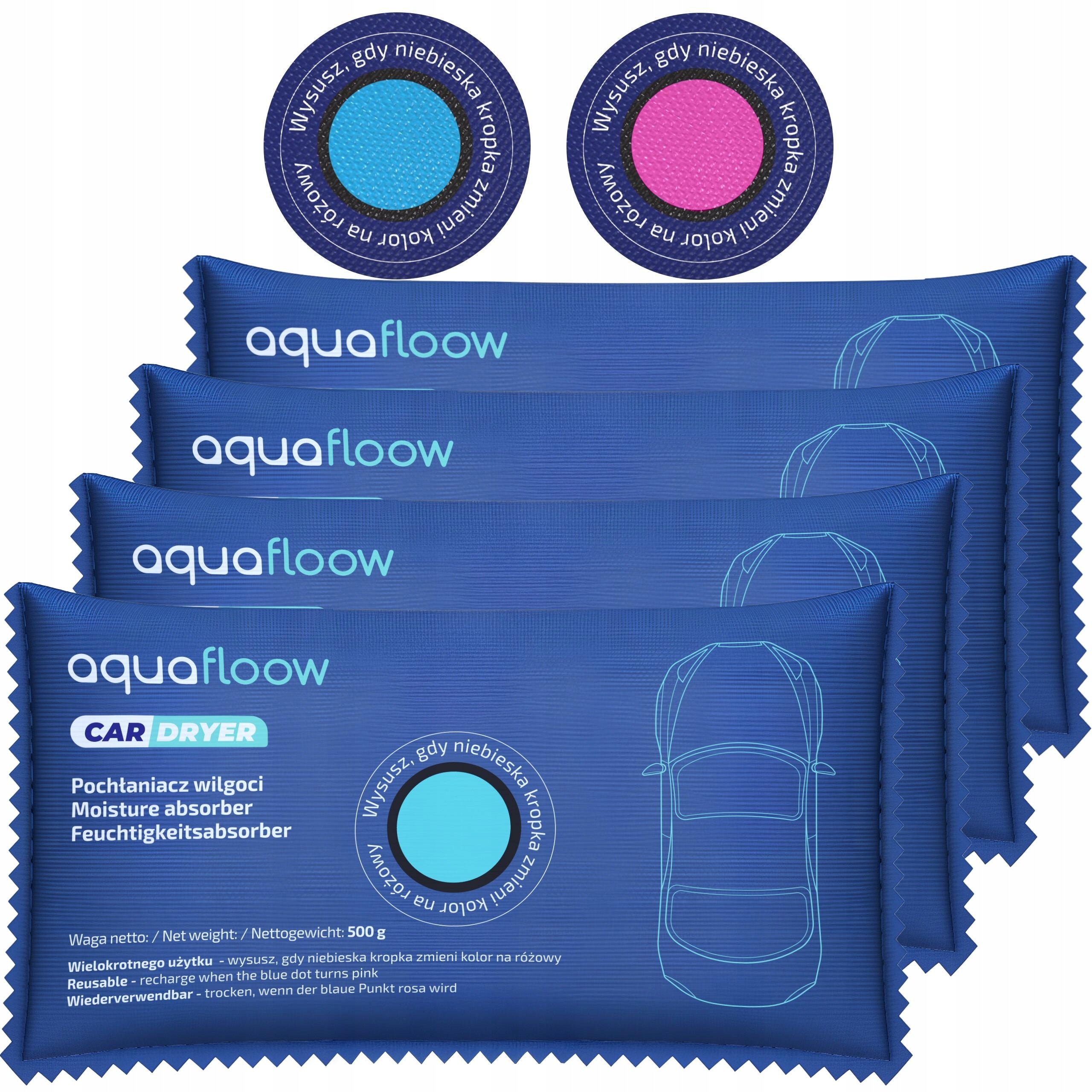 4x Pochłaniacz wilgoci do auta osuszacz powietrza odnawialny AquaFloow 500g