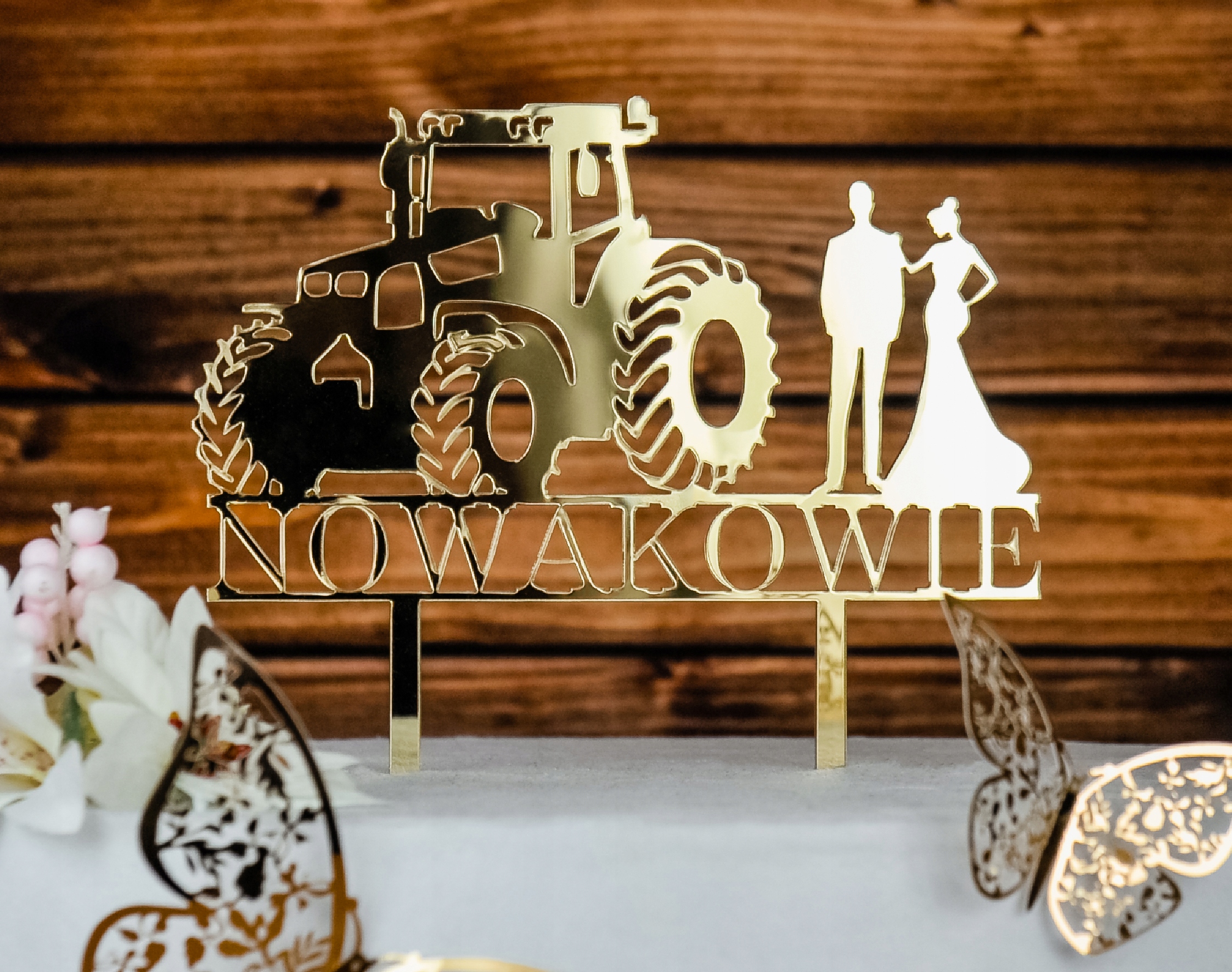 Topper złoty TŚZ-44-"traktor" ślub Marka Dekor Laser