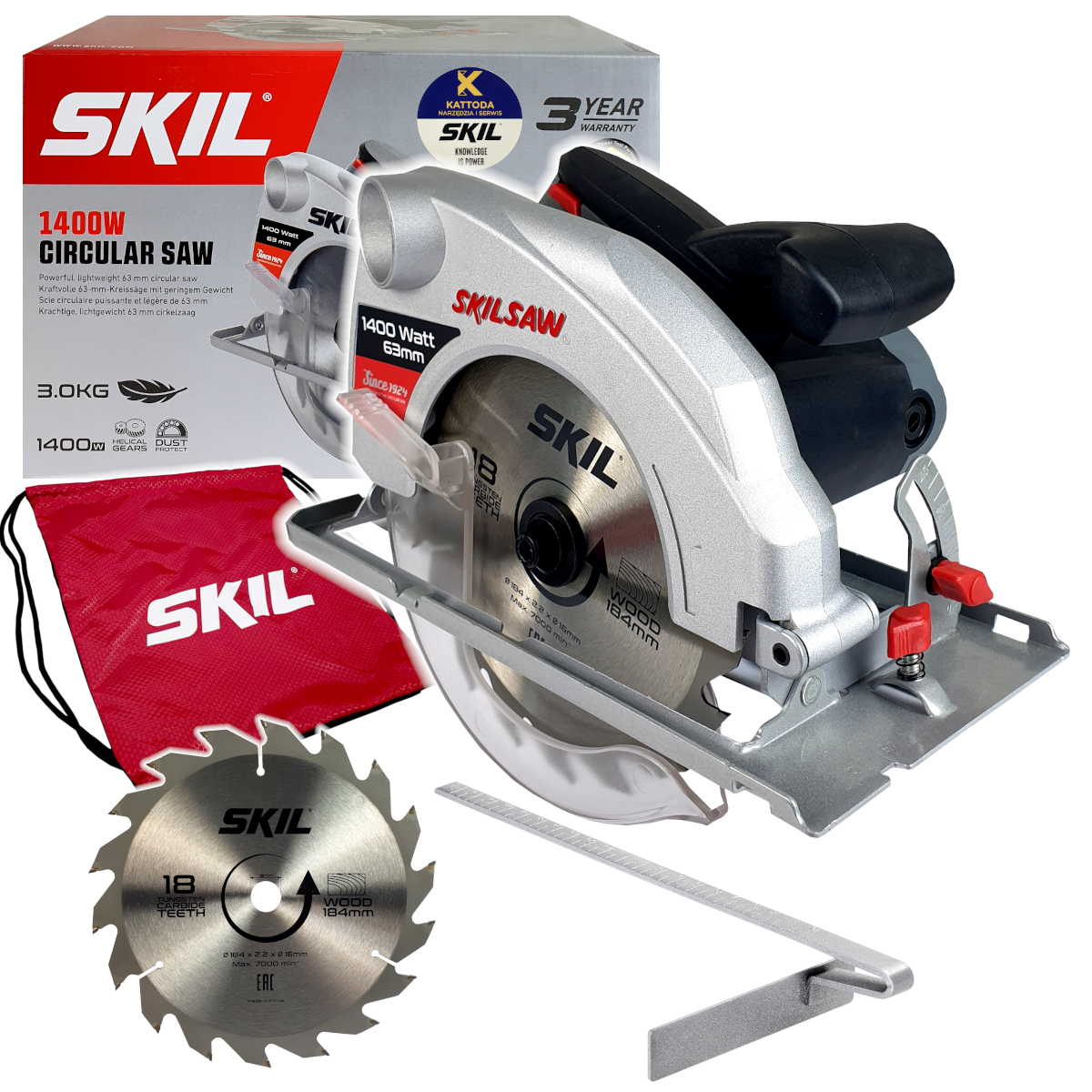 Pilarka Tarczowa Skil 1054 1400W 63mm Piła Do Drewna 2 Tarcze