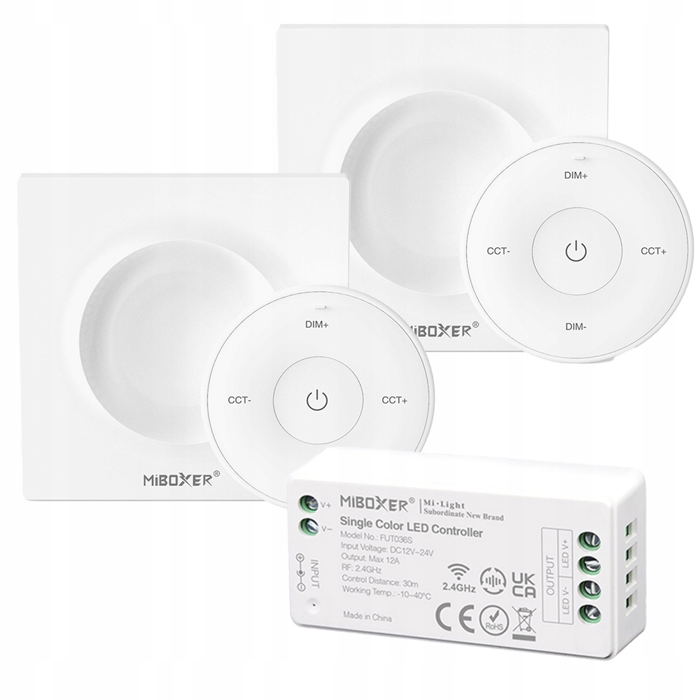 Schodišťový Ovladač Stěnový Stmívač MiBOXER 2x K2 Bílý+ FUT036S Set