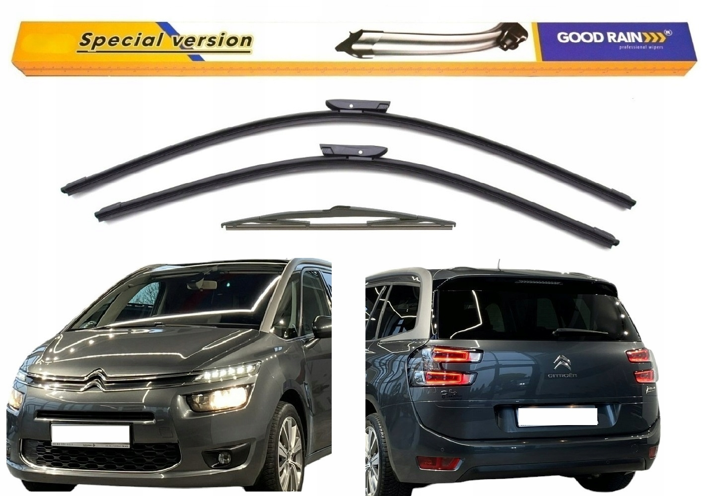 3x Nowe Wycieraczki Pióro Zestaw Przód Tył Citroen C4 Grand Picasso 08-