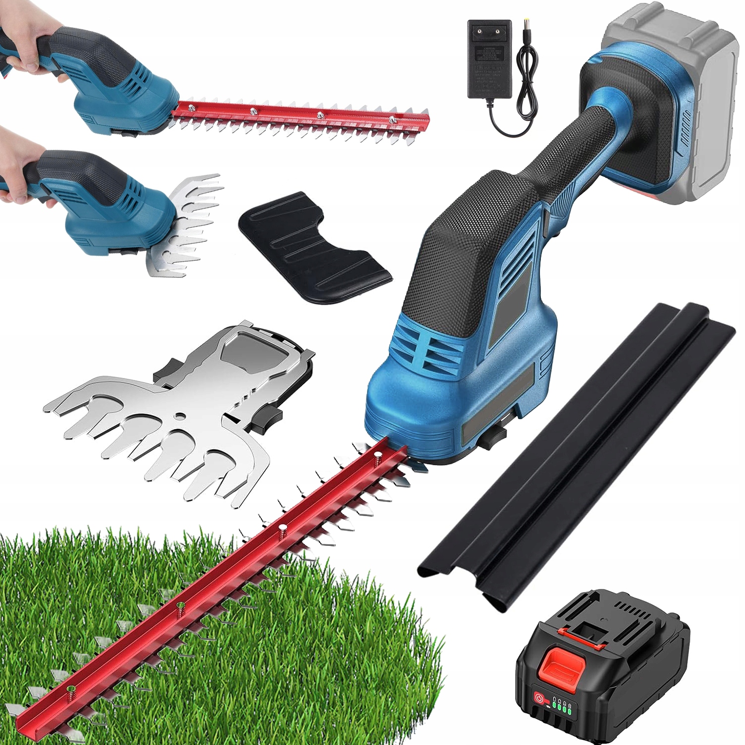 Akumulátorové Nůžky Na Stříhání Živého Plotu Trávy Keřů 2V1 2 Čepele