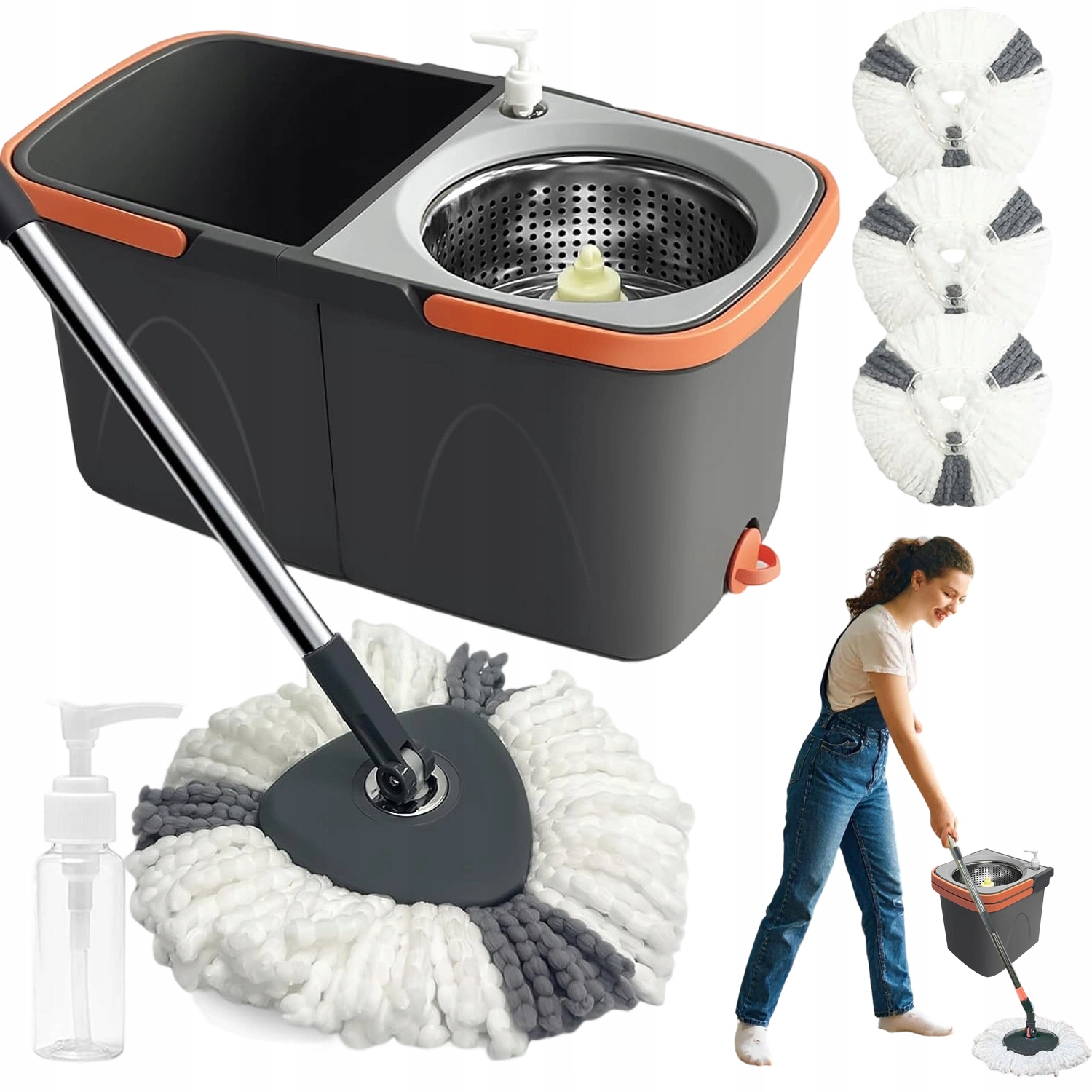 Rotační rotační Rotační Mop 360 Spin Turbo 2v1 Návleky Mikrovlákno Kbelík Set