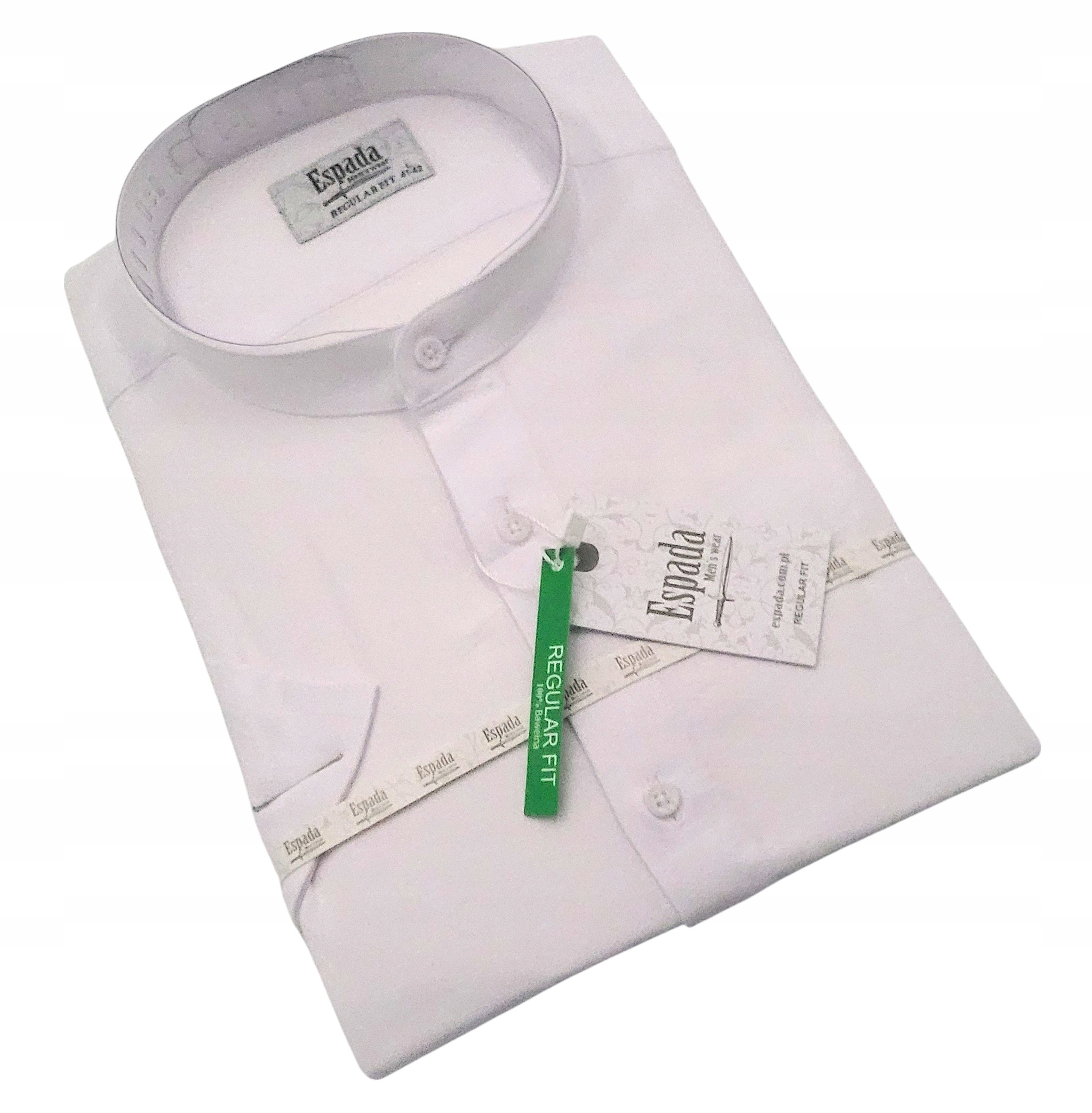 Koszula męska gładka stójka regular krótki rękaw Espada biała 3XL 47-48