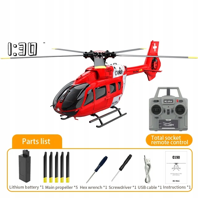 Rc Era Helikoptéra C190 H145 1:30 2.4G 6CH 6-osý gyroskop červeno-bílý