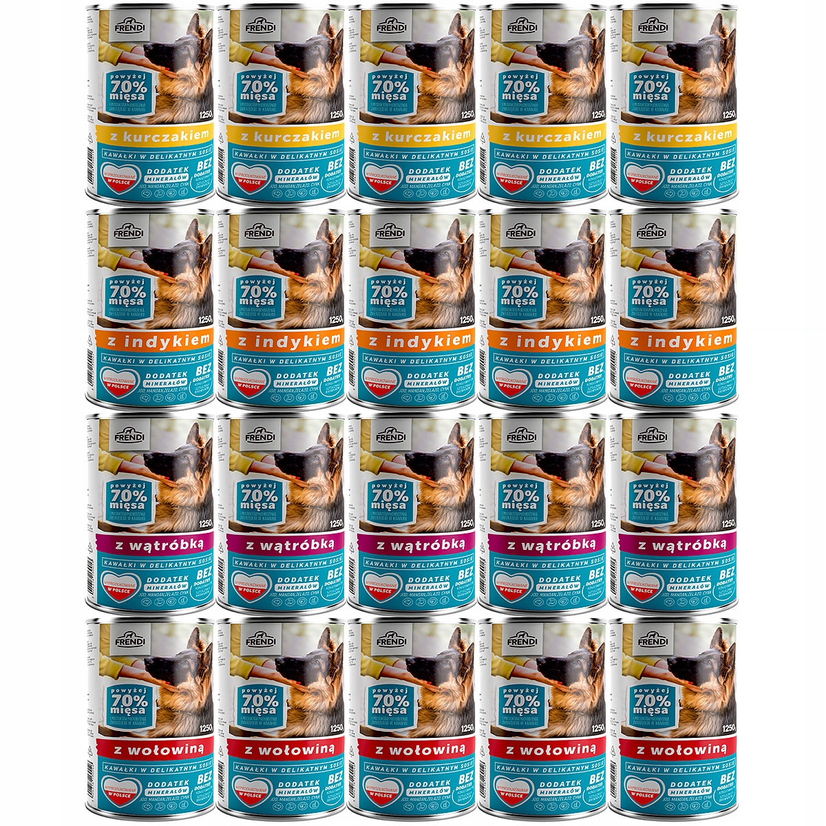 Levně Frendi Vlhké krmivo mix chutí v konzervách 70% masa 20x1250 g