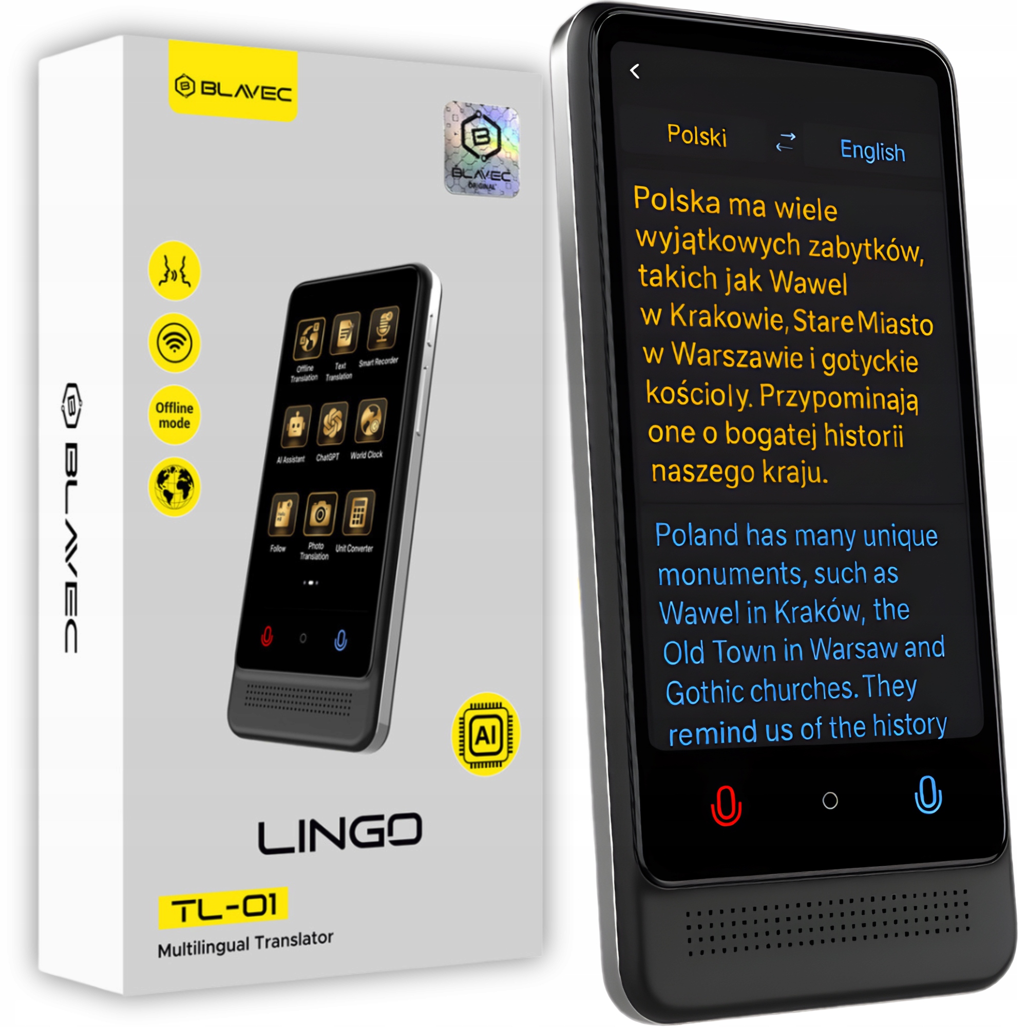 Translator Elektroniczny Ai bez Internetu Tłumacz Mowy Język Polski Offline