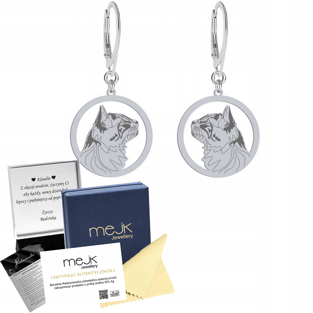 Stříbrné Náušnice s kočkou Afroditou 925 Dárek Šperky Žena Gravírování Bonus