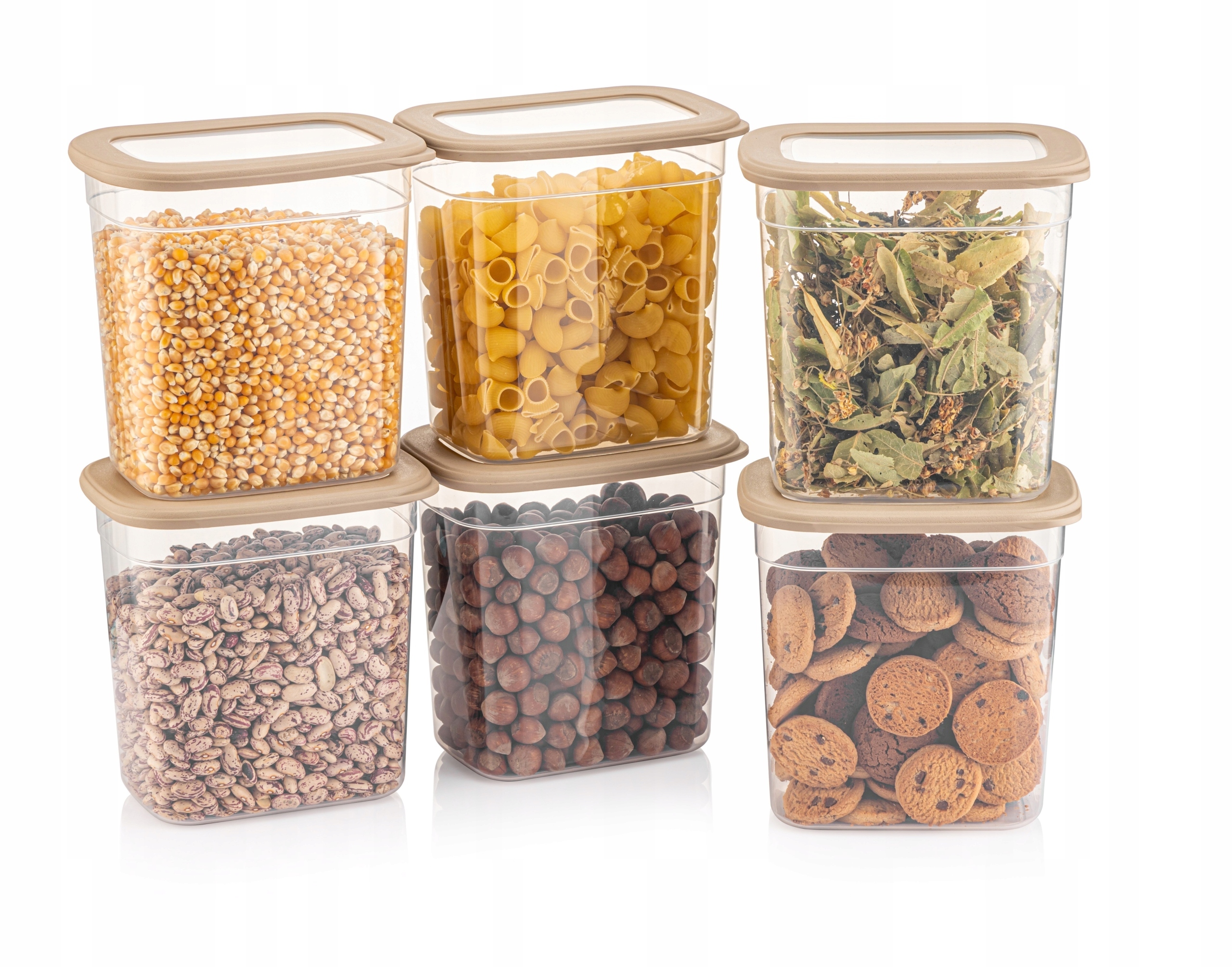 Pojemniki na żywność Tosca prostokątne zestaw 6 szt 6 x 2,0 L Beżowe