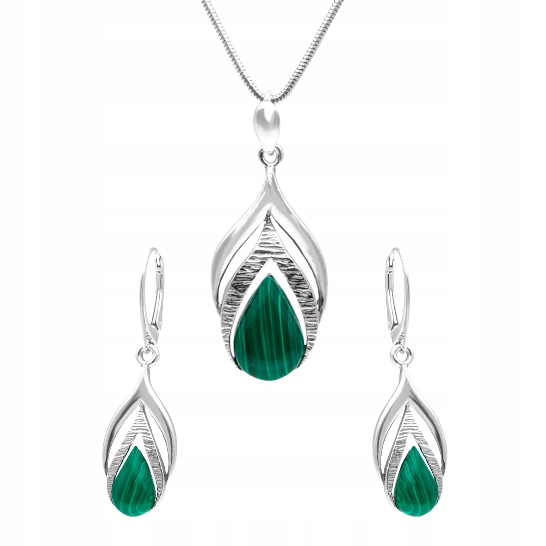 Komplet s malachitem stříbro