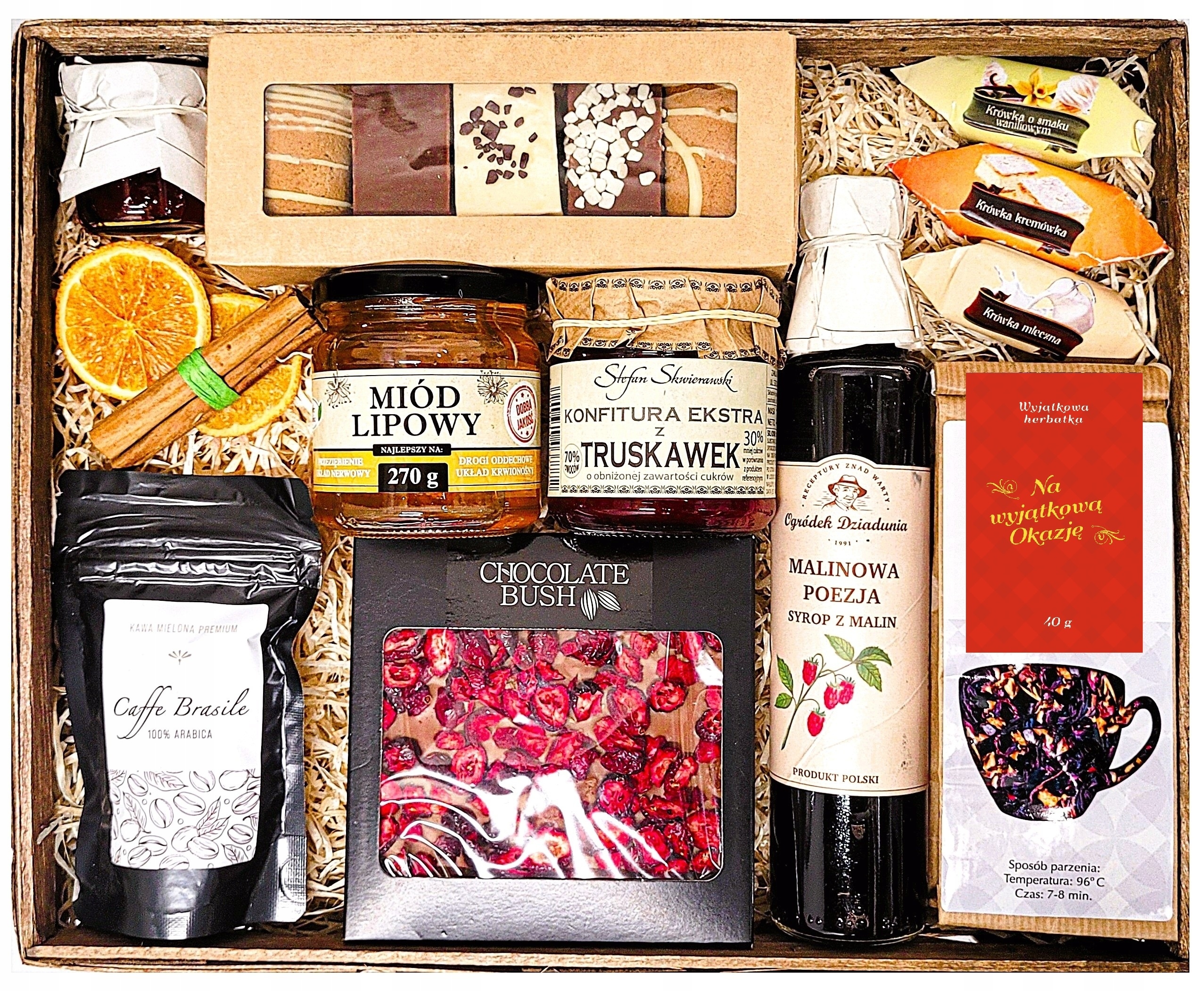 Levně Velký Dárkový Koš Dárek Dárkové Balení Čaje Káva Lahodnosti Bonbóny Krówki