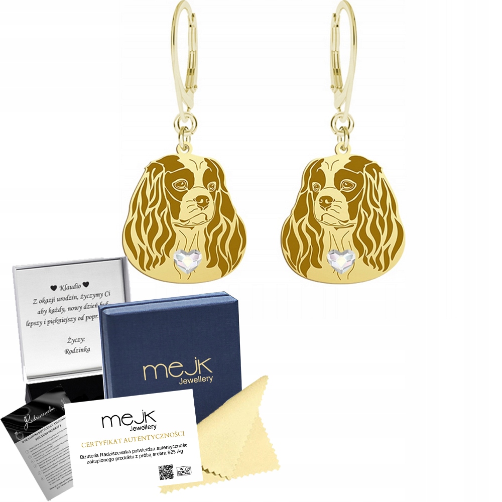 Náušnice Zlaté Cavalier King Charles Spaniel 925 Šperky Gravírování Bonus