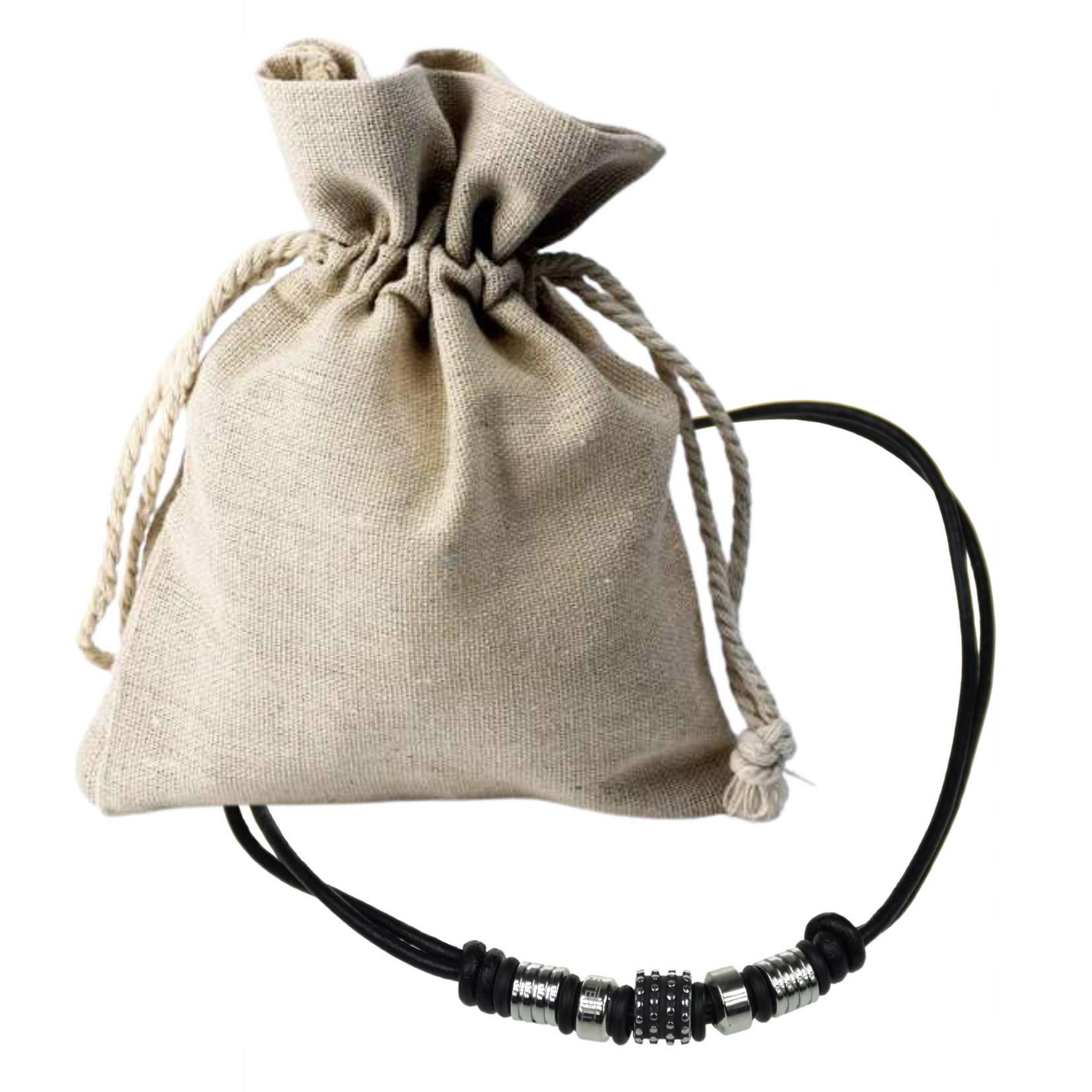 MĘSKI NASZYJNIK SKÓRA NATURALNA STAL