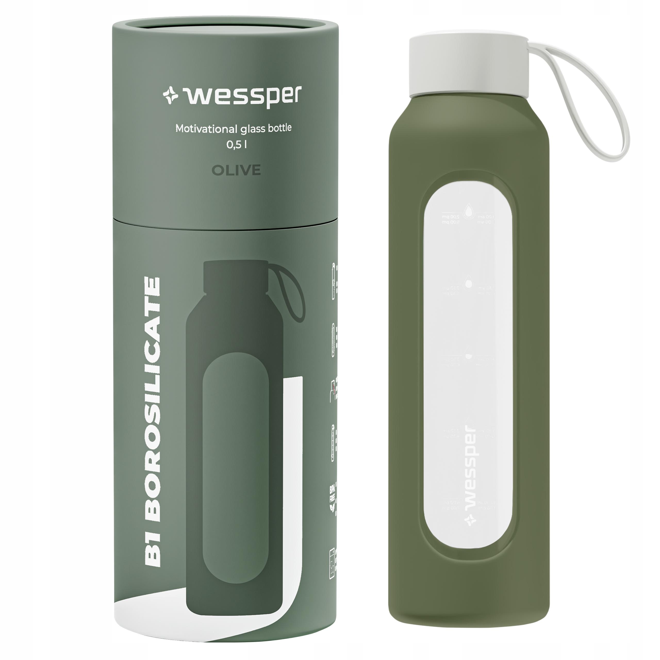 Szklana butelka 0,5l na siłownię szczelna motywacyjna bidon Wessper B1