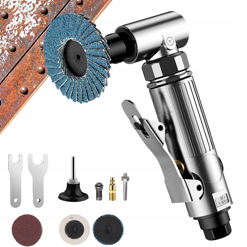 Pneumatická Bruska Přímá Stopková 90 Stupňů 1/4'' Sada 80/400 Mesh