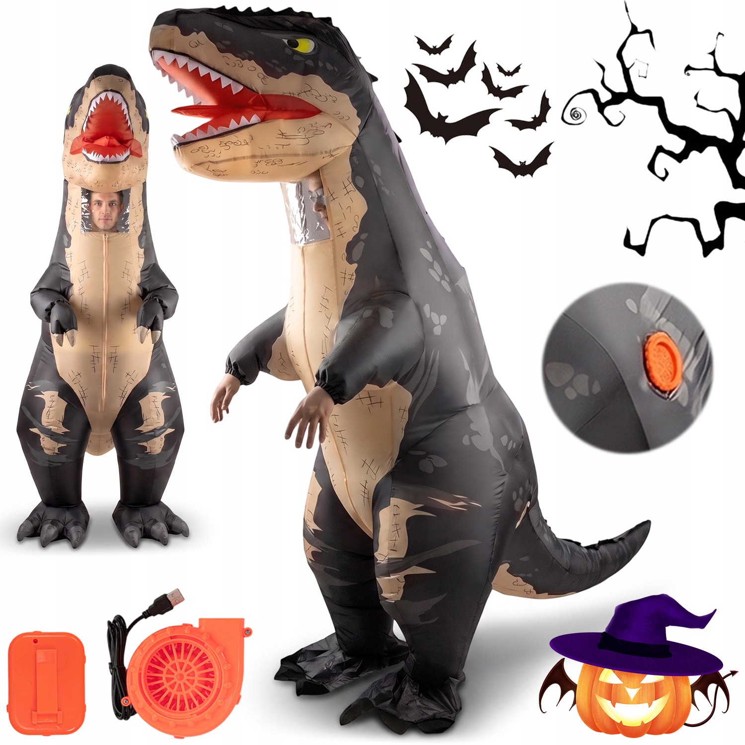 Nafukovací Kostým Dinosaurus T-rex Na Halloweenskou Párty Převlek 160-190 CM XL