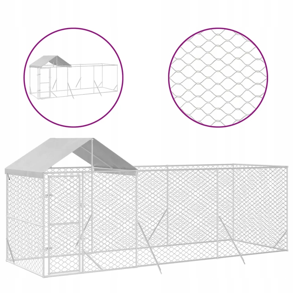 Levně Kotec pro psa se střechou, stříbrná, 6x2x2,5 m, ocel