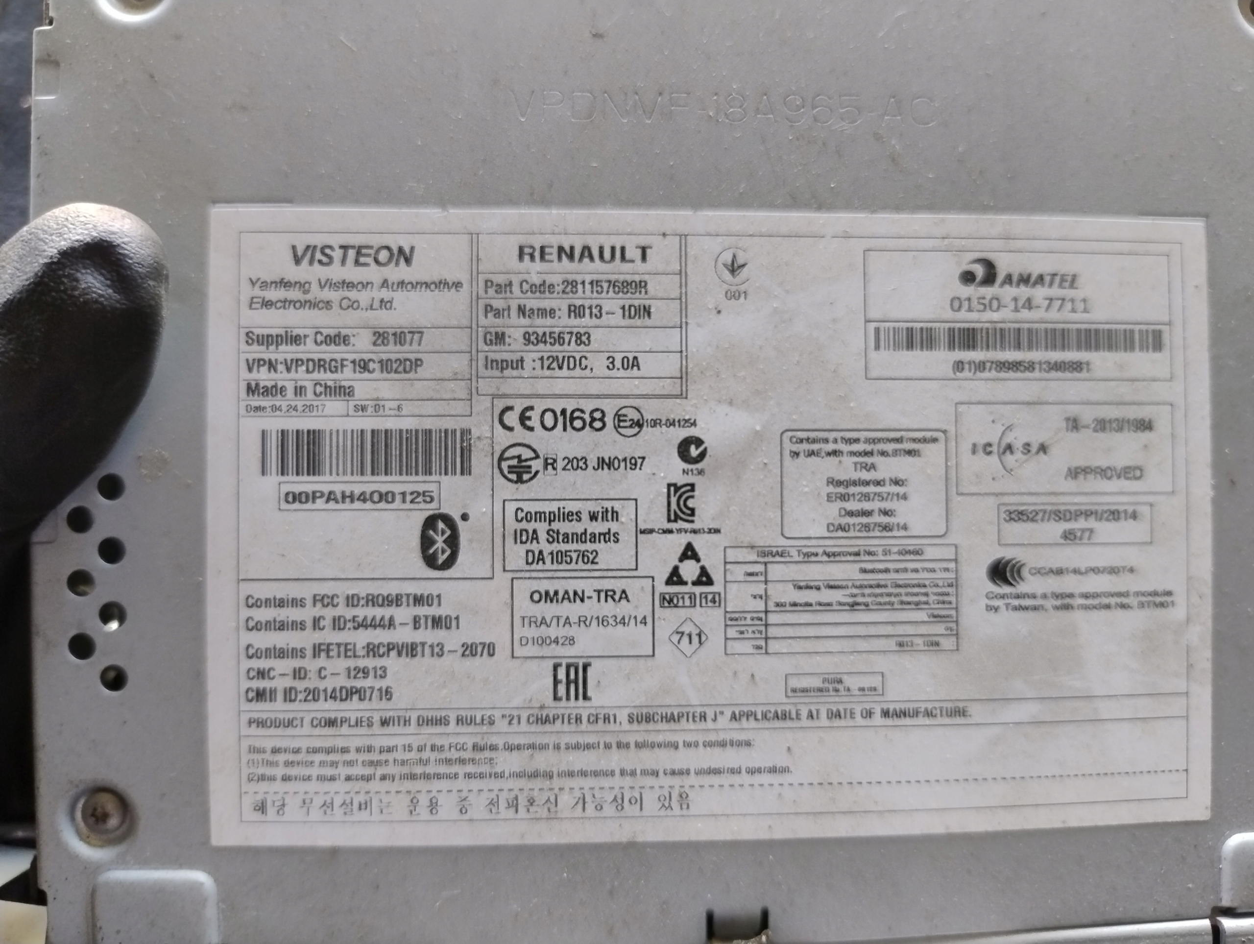 Radio CD Renault Trafic 281157689R 93456783