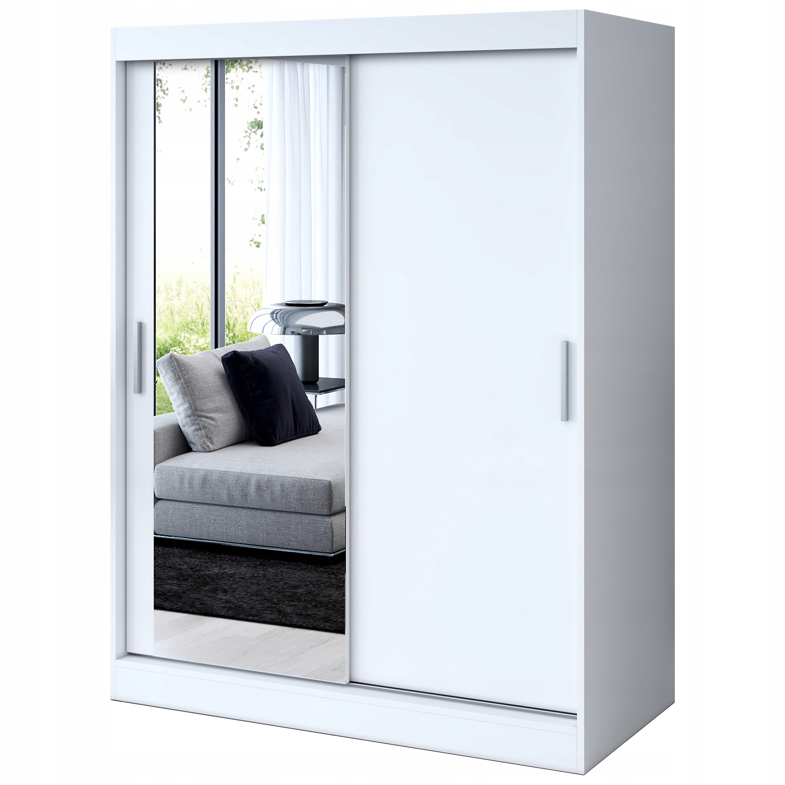 Szafa Przesuwna 150cm SOFIA Biel Garderoba 2 wnętrza