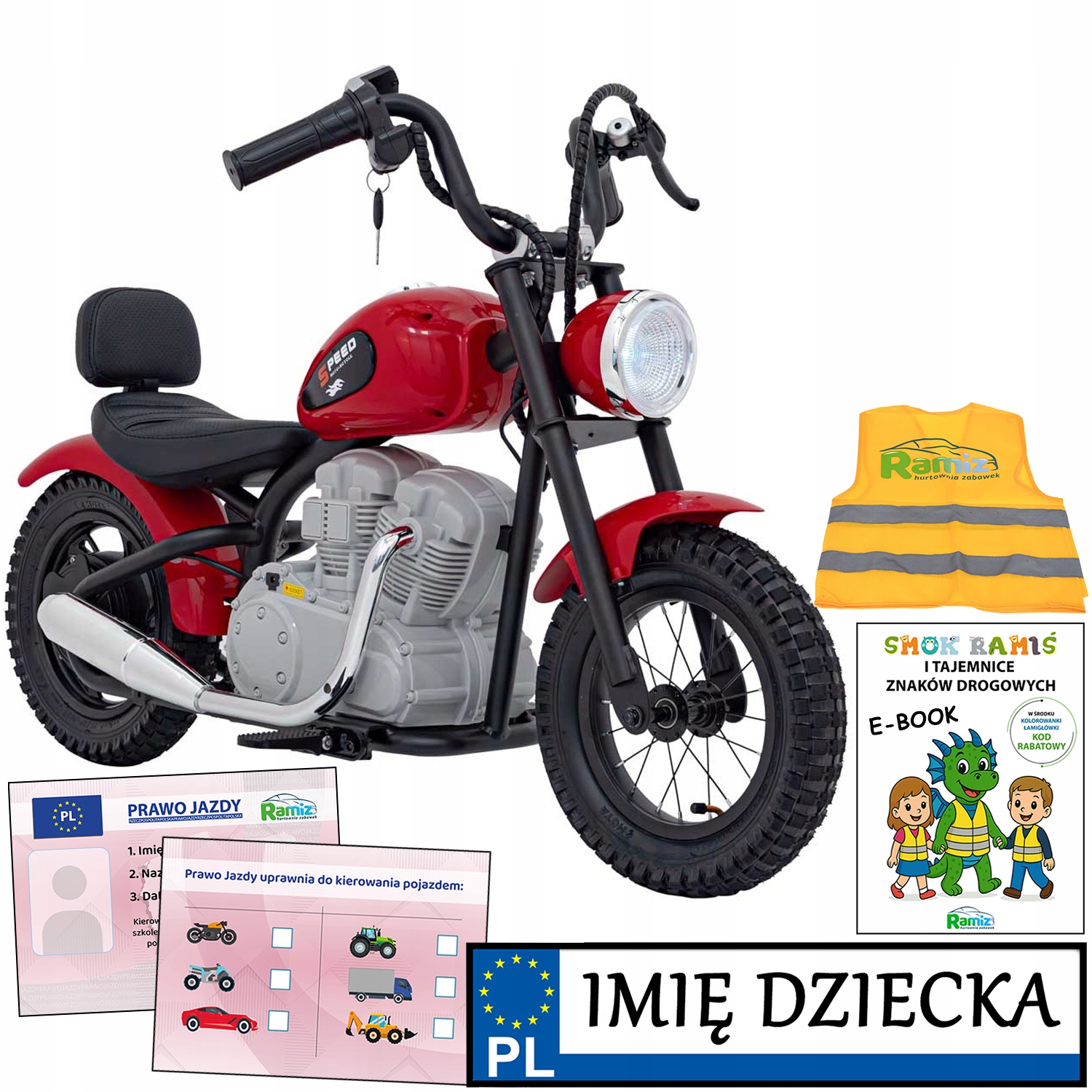 Motorek Na Baterie dla dzieci Speed Power tablica z imieniem Prawo Jazdy