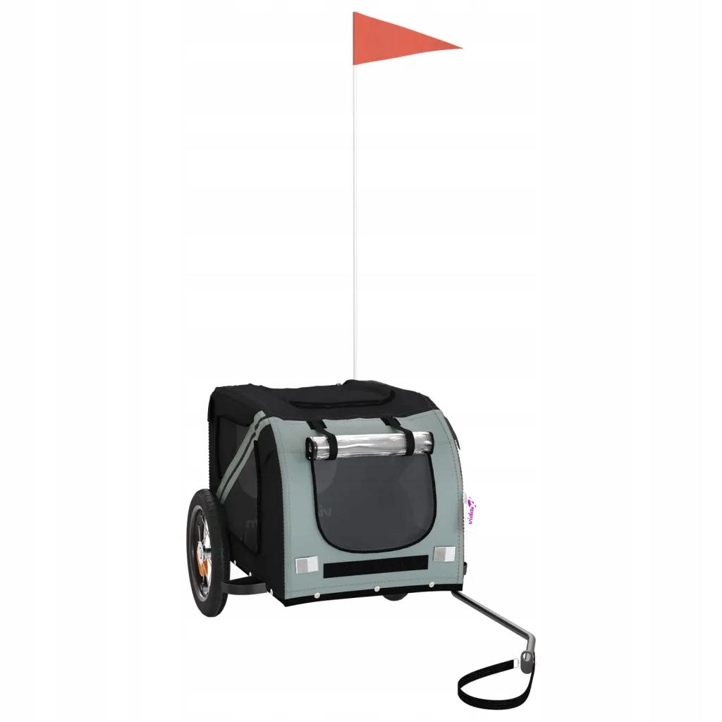 Levně Vozík za kolo pro psa šedý a černý oxfordská tkanina a železo