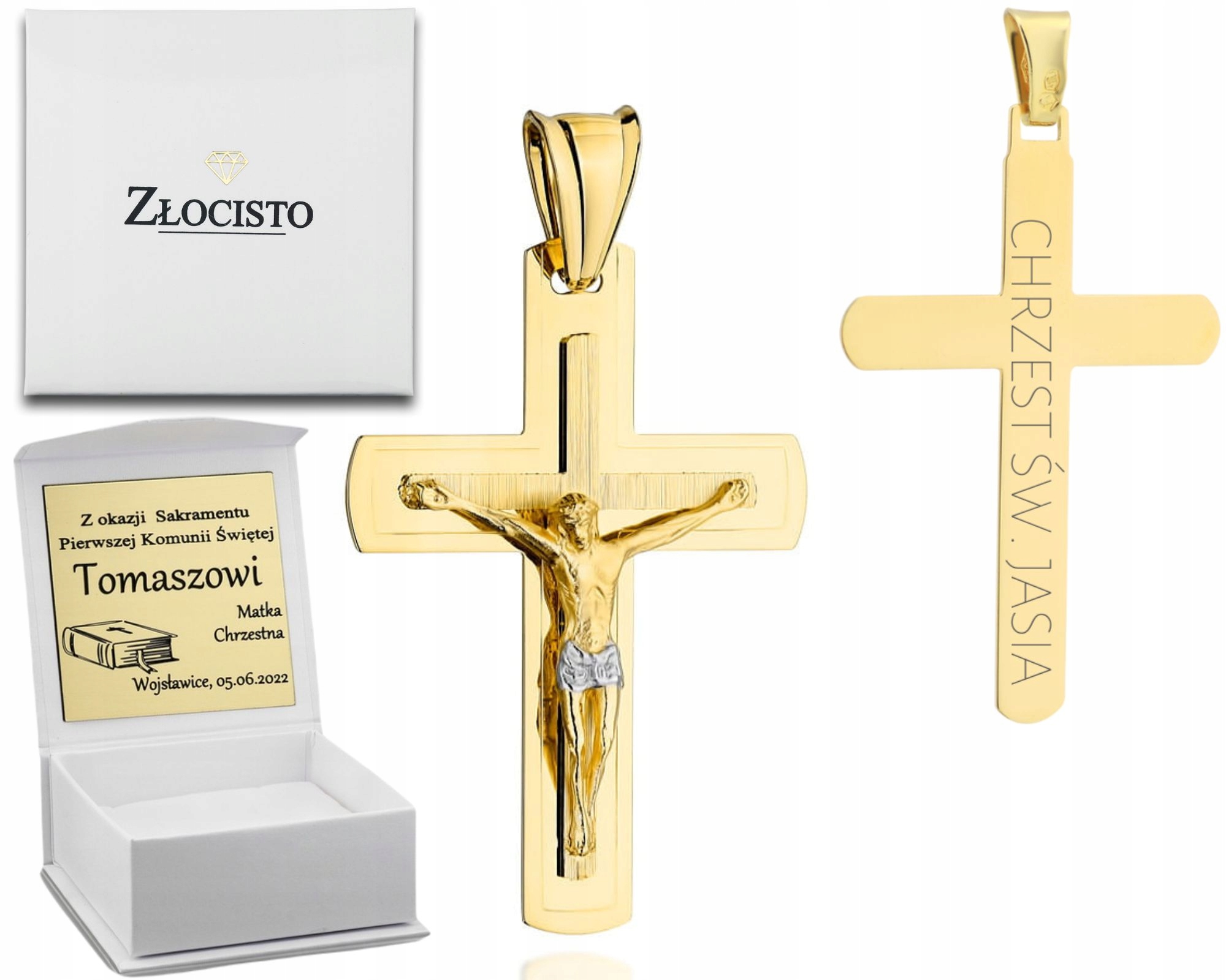 Zlatý Kříž Zdobený Satinováním S Ježíšem Gravírování