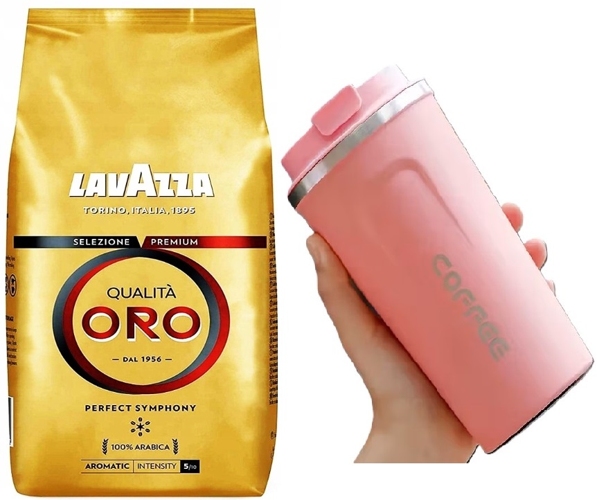 Levně Sada Káva Lavazza Qualita Oro 1 kg Růžový termický cestovní hrnek