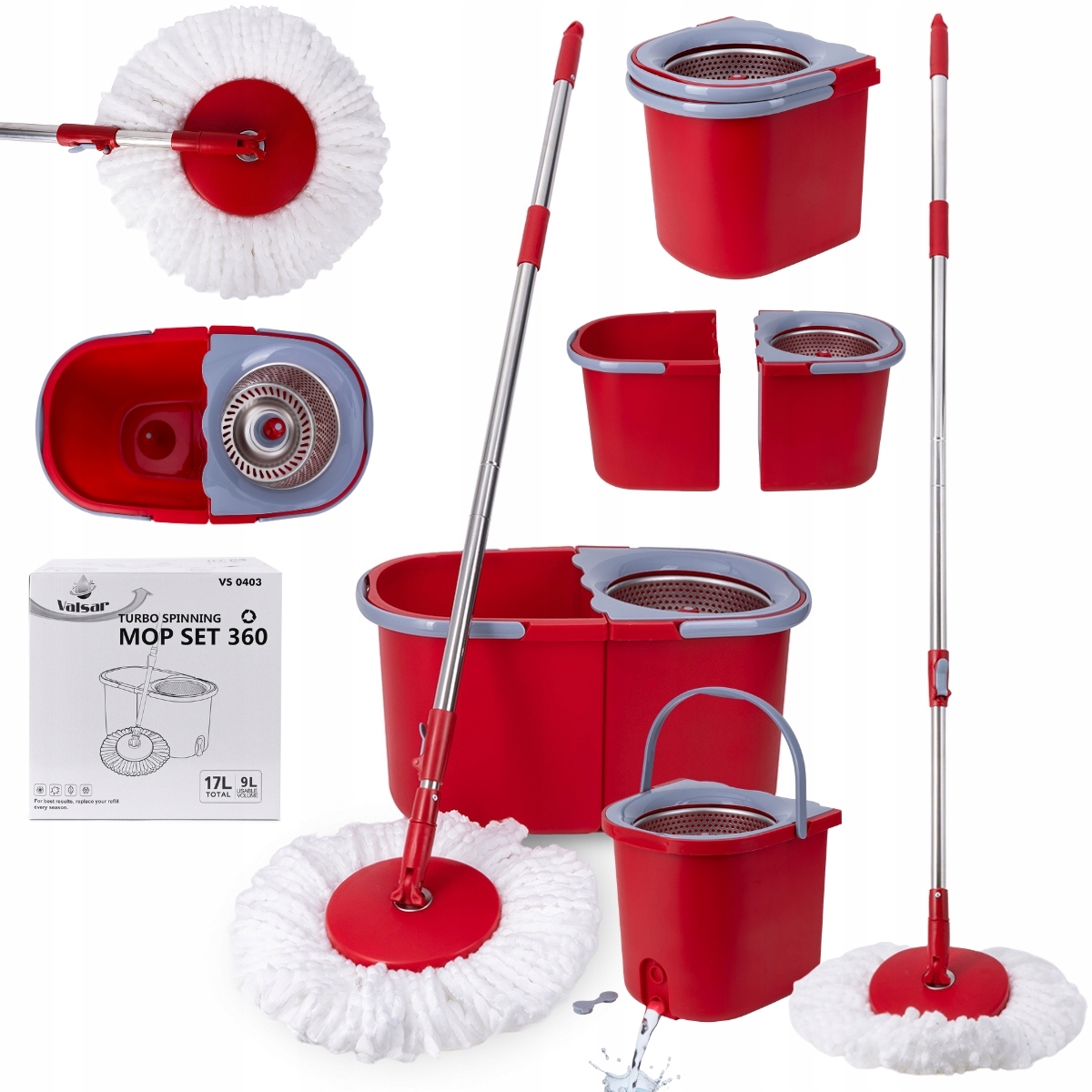 Levně Rotační Mop Se Ždímačem Sada Dvoukomorového Kbelíku Teleskopická Tyč Valsar