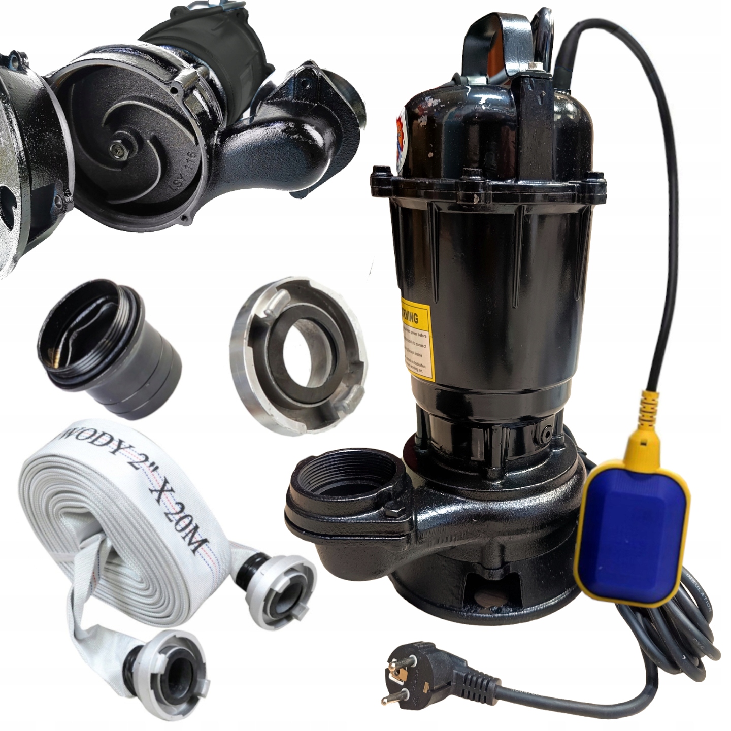 POMPA DO WODY SZAMBA ŻELIWO Z ROZDRABNIACZ 4150W PŁYWAK + WĄŻ 20M MS-4010