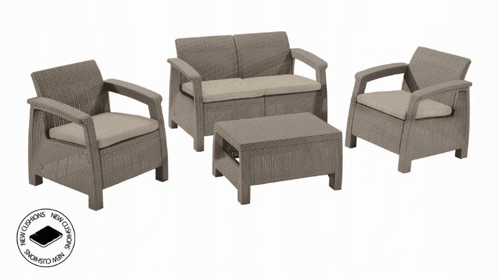 Záhradný nábytok Keter Corfu set dvojsedačka dve kreslá stôl cappuccino